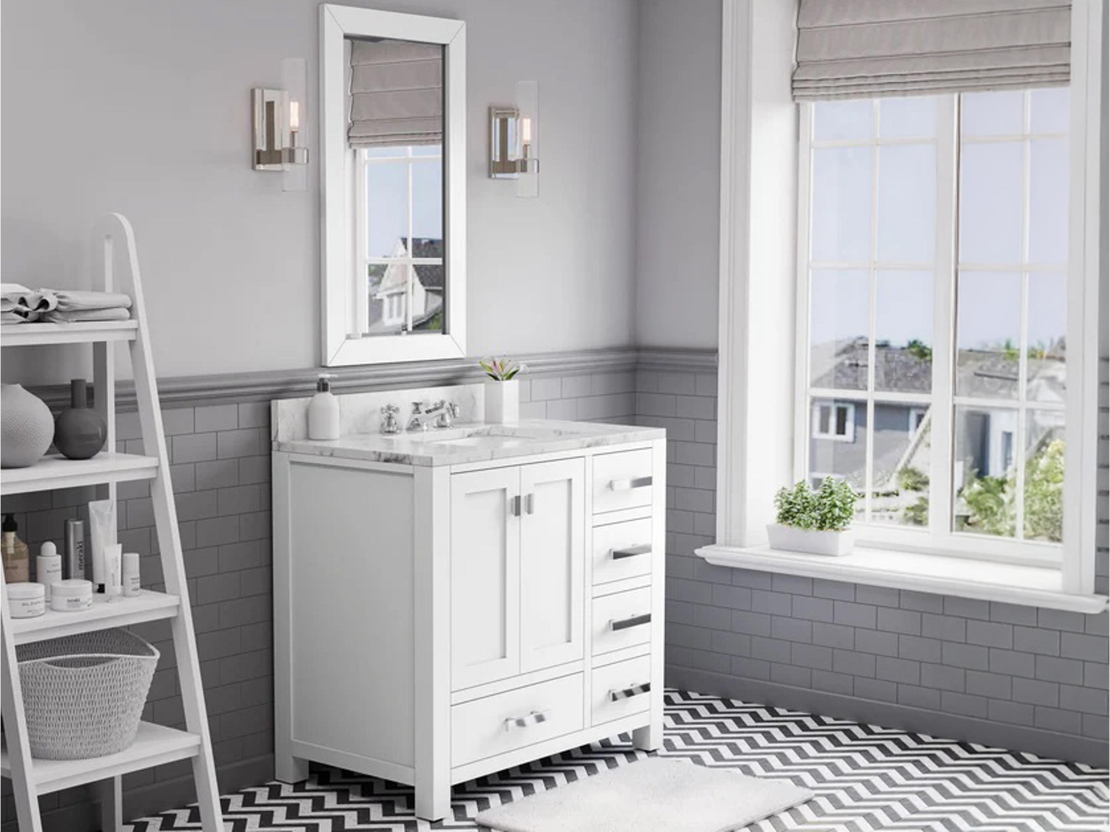 Water Creation Madison Single Sink Carrara White Marble Countertop Bath Vanity in Pure White with Chrome Hardware