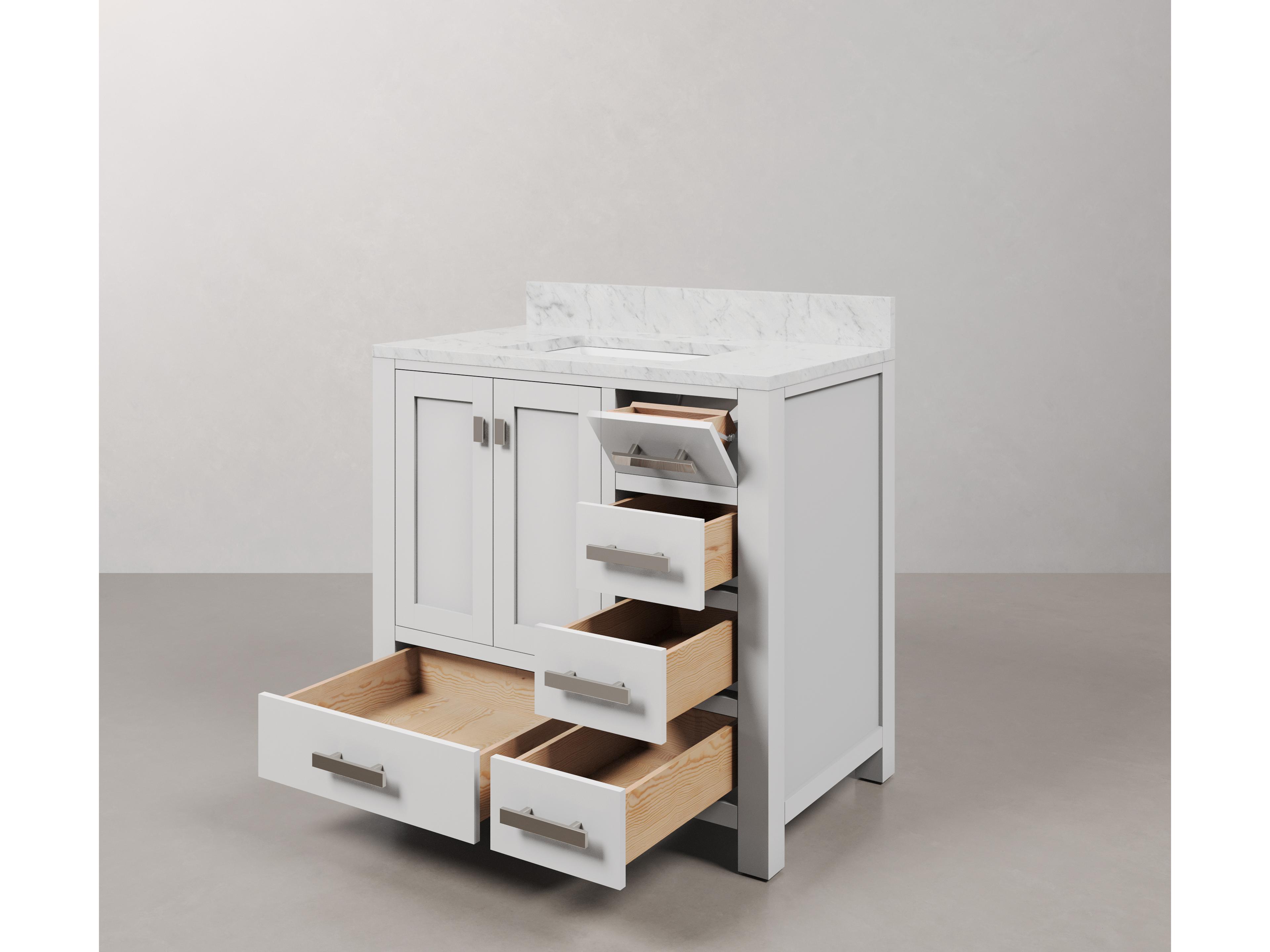 Water Creation Madison Single Sink Carrara White Marble Countertop Bath Vanity in Pure White with Chrome Hardware