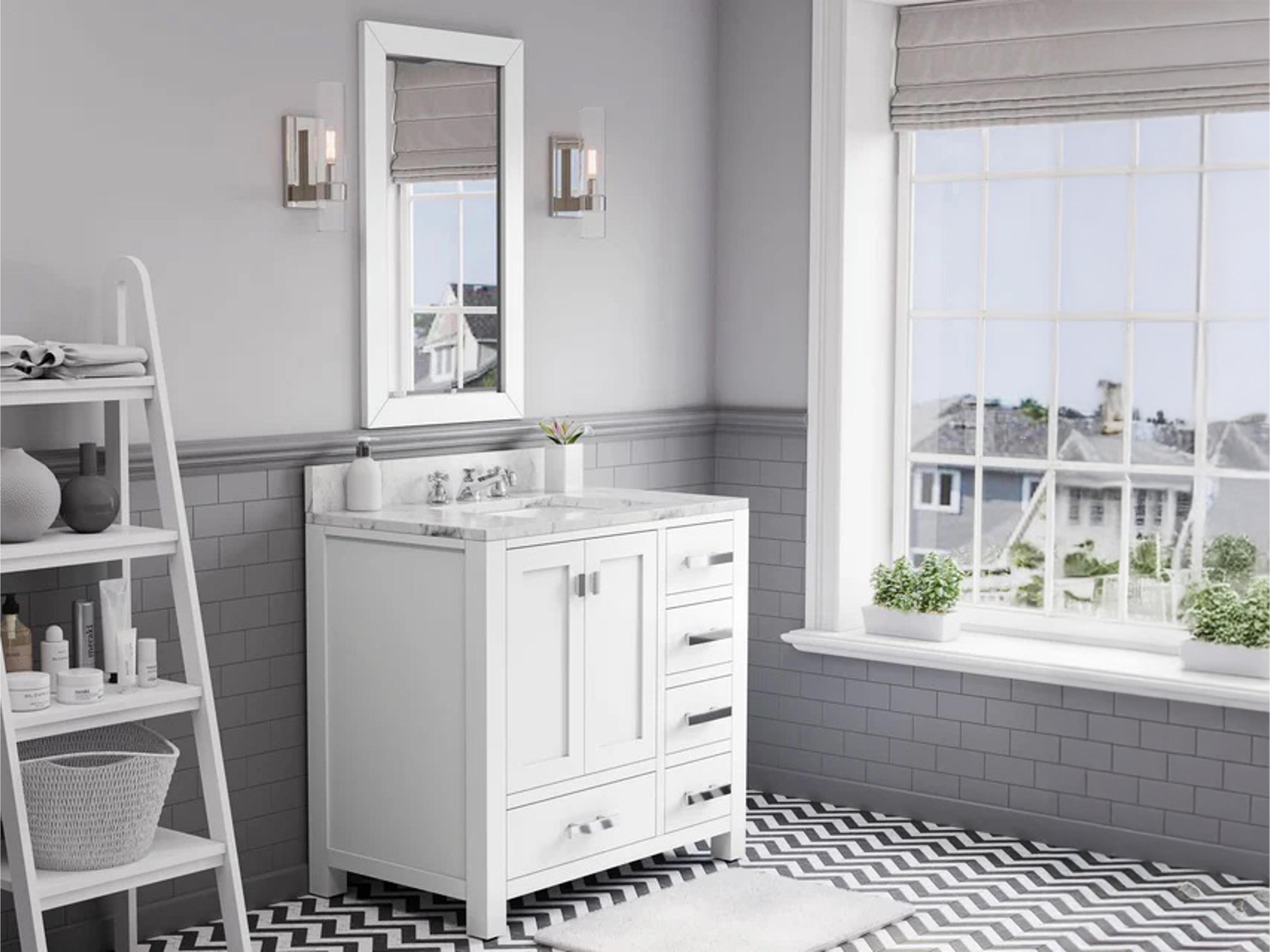 Water Creation Madison Single Sink Carrara White Marble Countertop Bath Vanity in Pure White with Chrome Hardware and Classic Faucet