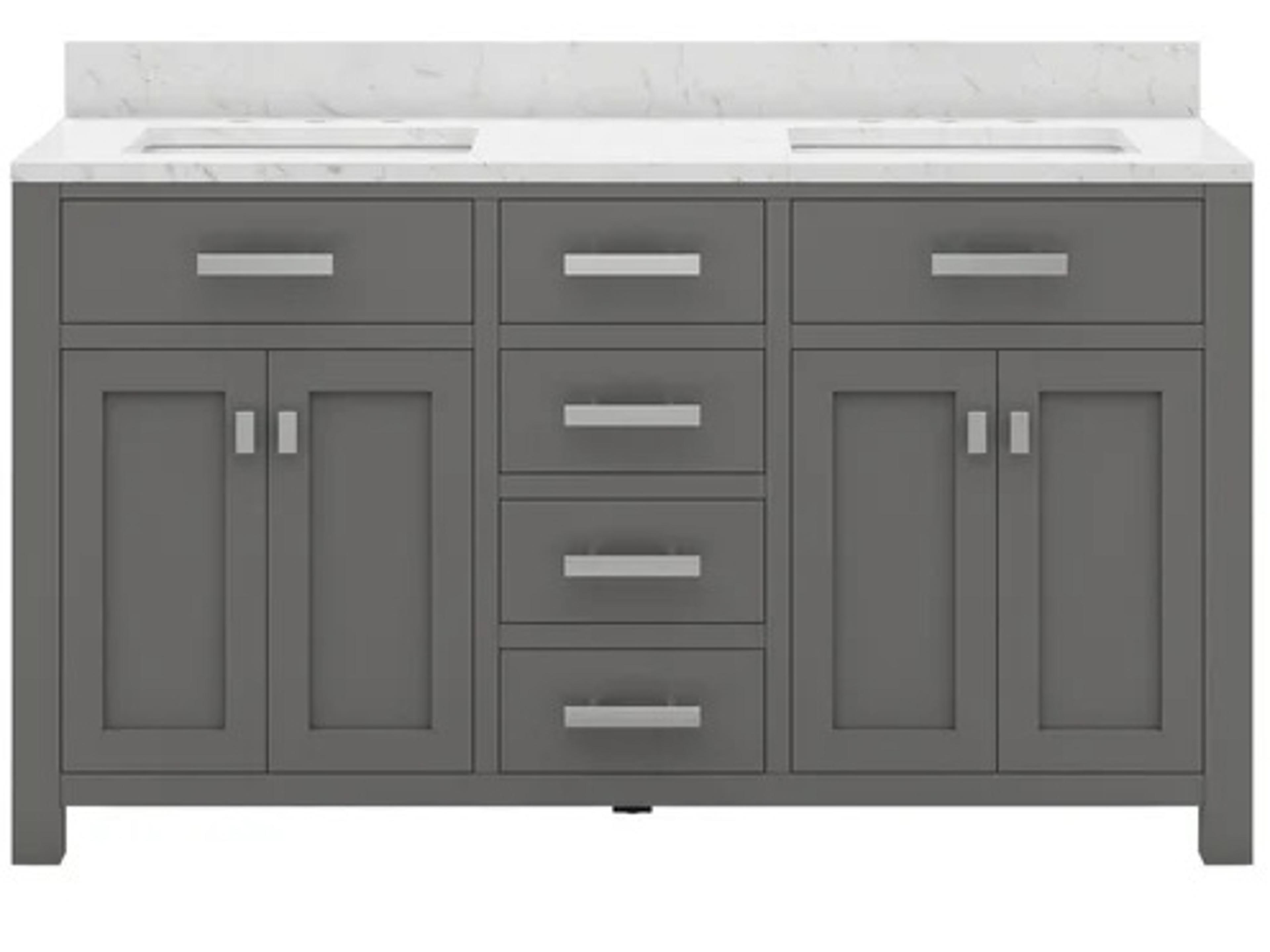 Madison Double Sink Carrara White Marble Countertop Bath Vanity in Cashmere Grey