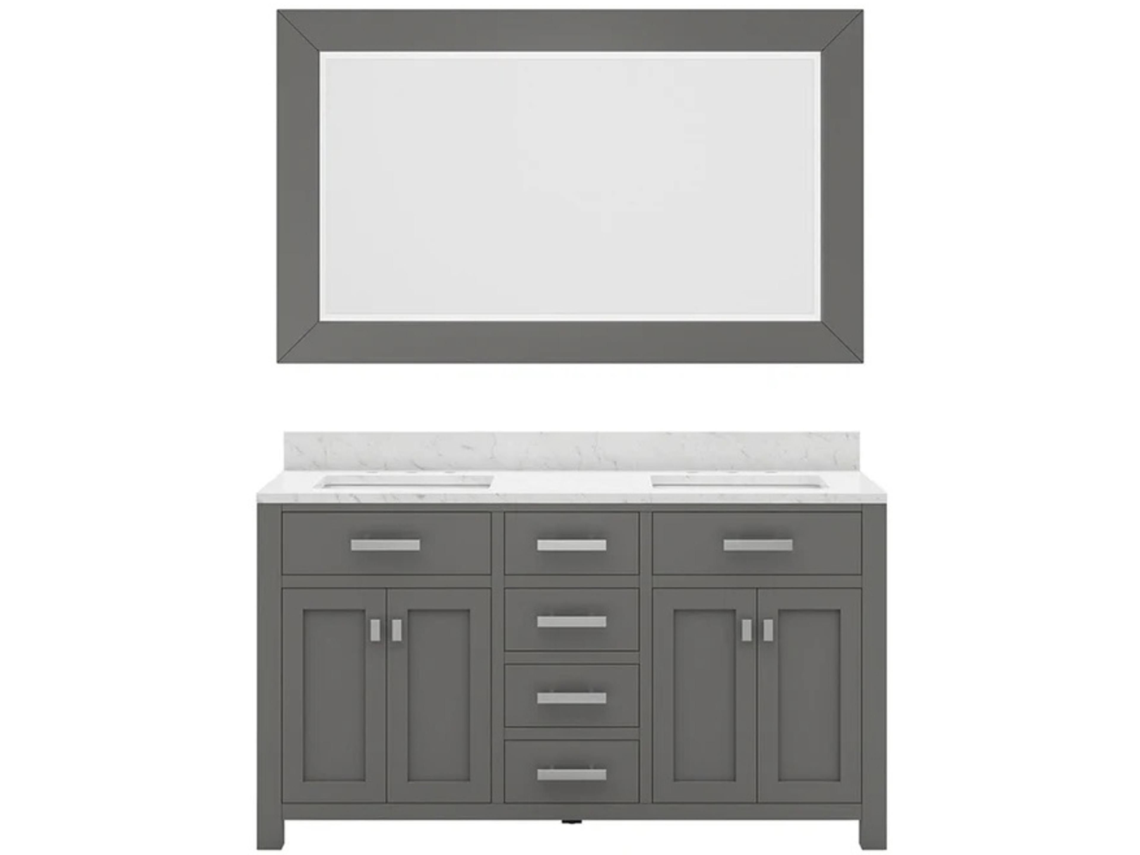 Madison Double Sink Carrara White Marble Countertop Bath Vanity in Cashmere Grey with Rectangular Mirrors (S)