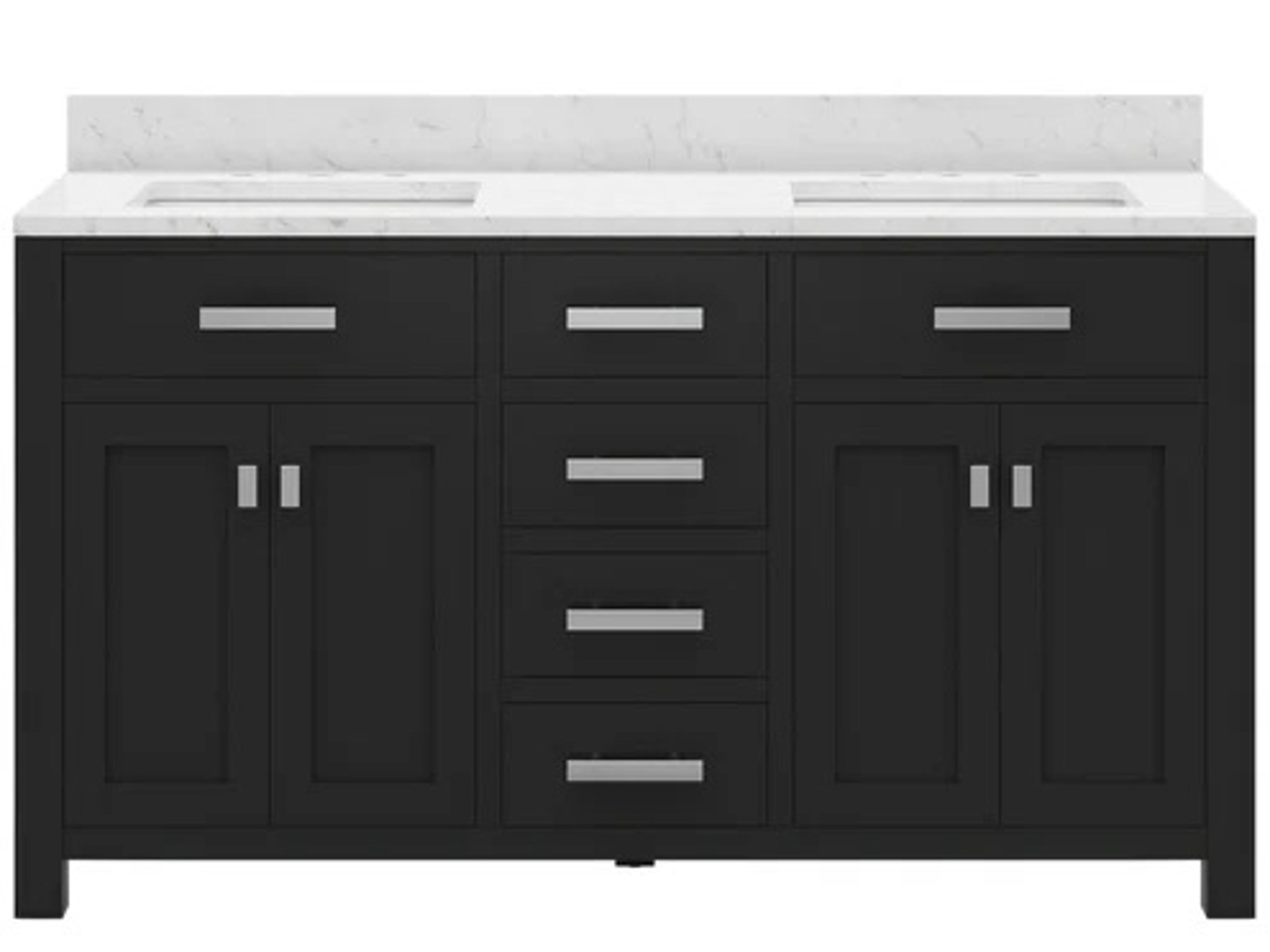 Madison Double Sink Carrara White Marble Countertop Bath Vanity in Espresso