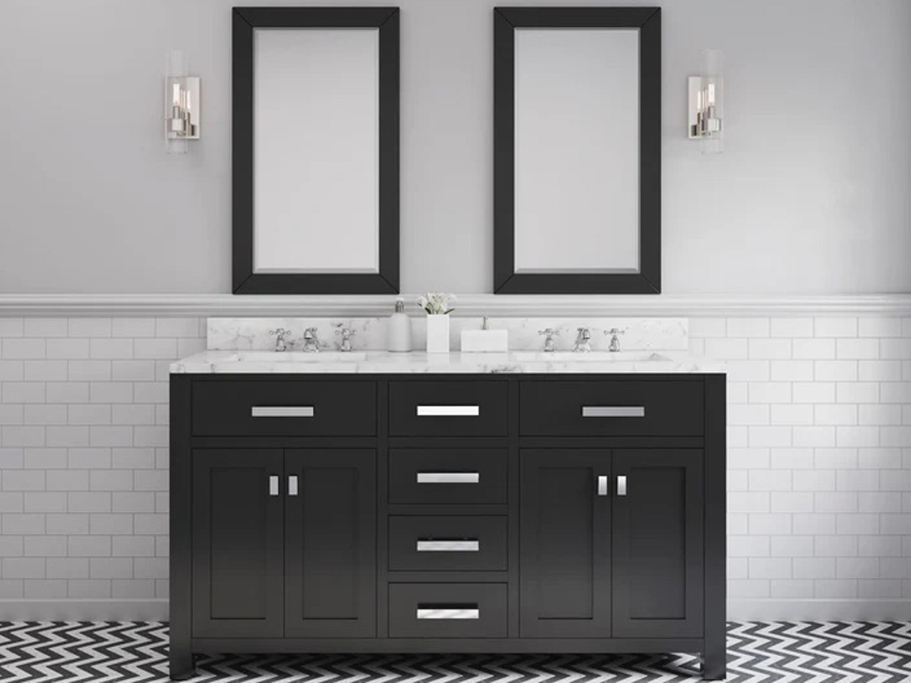 Water Creation Madison Double Sink Carrara White Marble Countertop Bath Vanity in Espresso