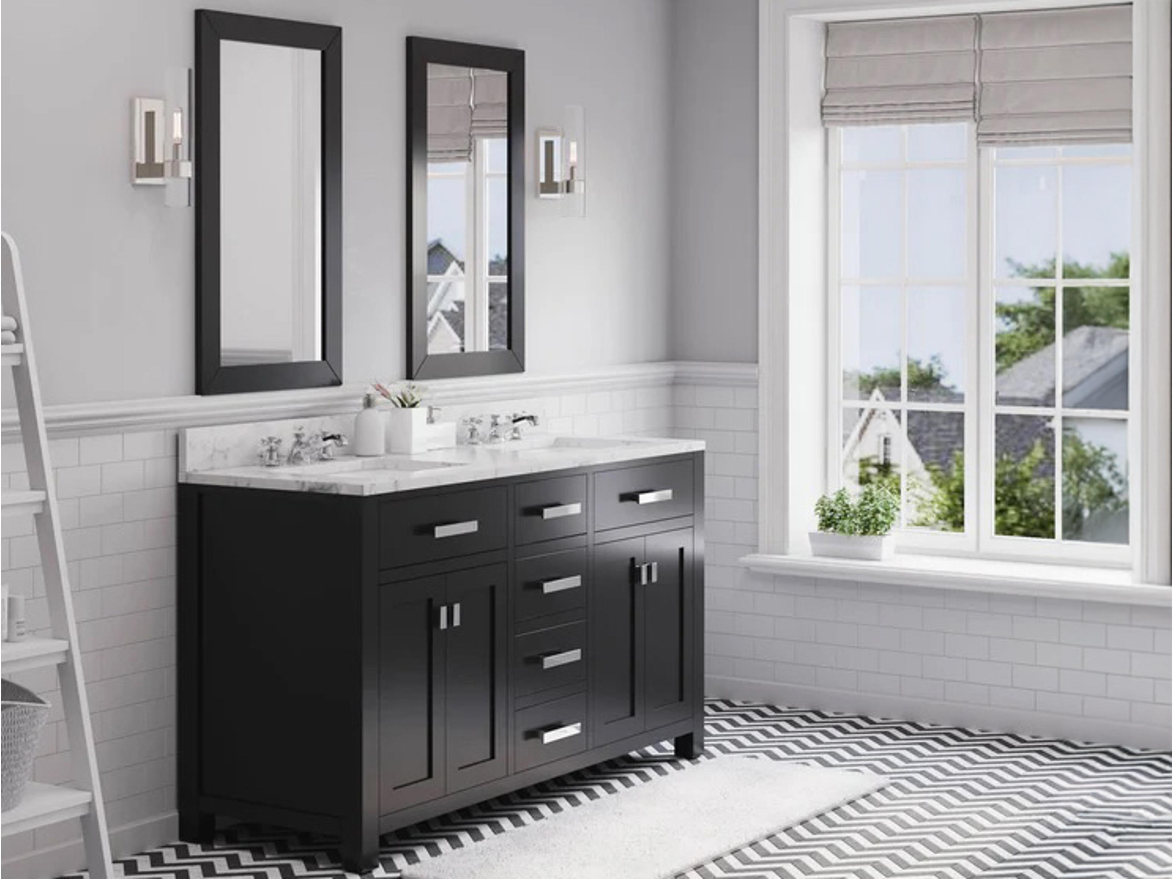 Water Creation Madison Double Sink Carrara White Marble Countertop Bath Vanity in Espresso