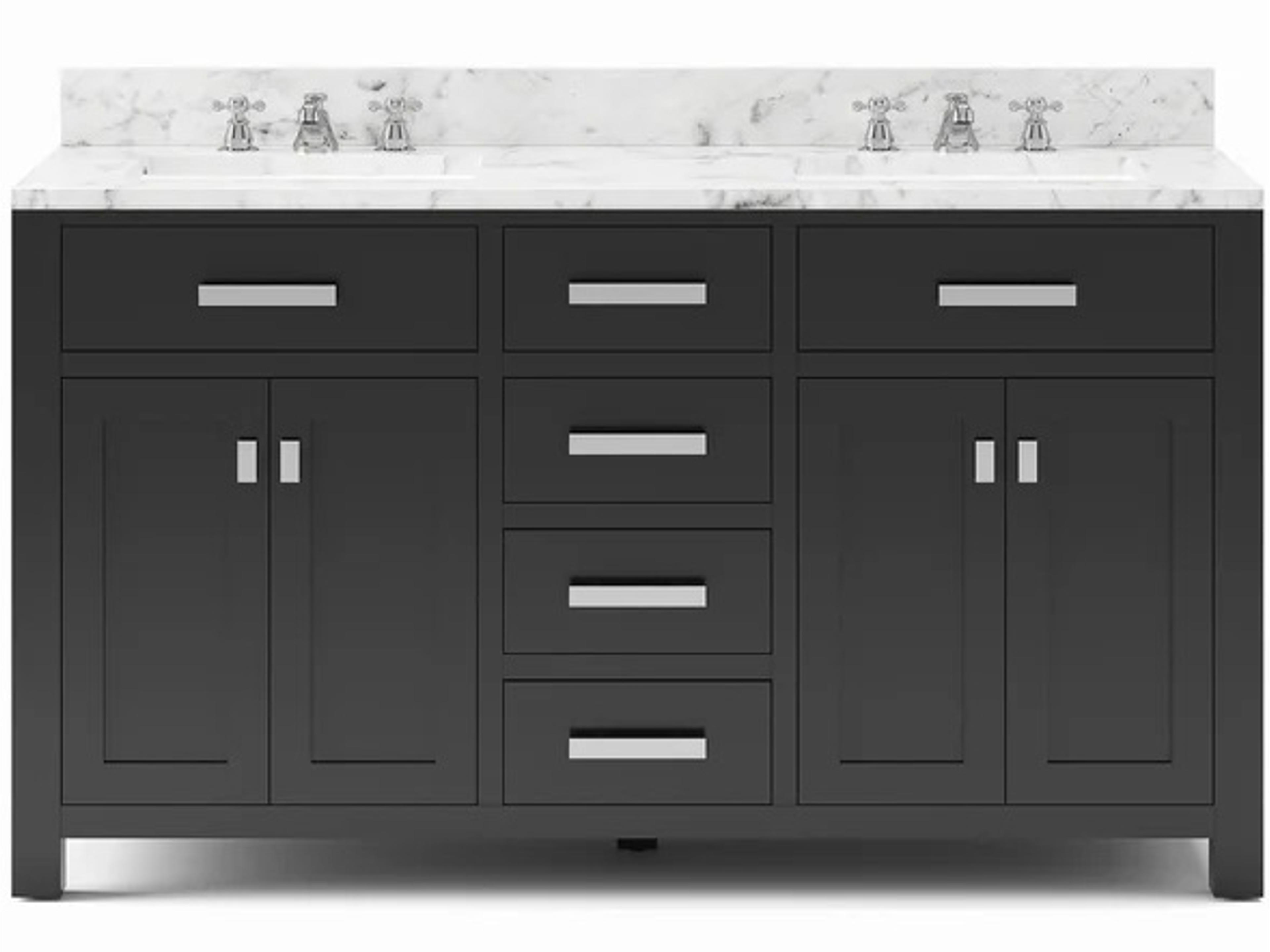 Madison  Double Sink Carrara White Marble Countertop Bath Vanity in Espresso with Chrome Hardware and Classic Faucets