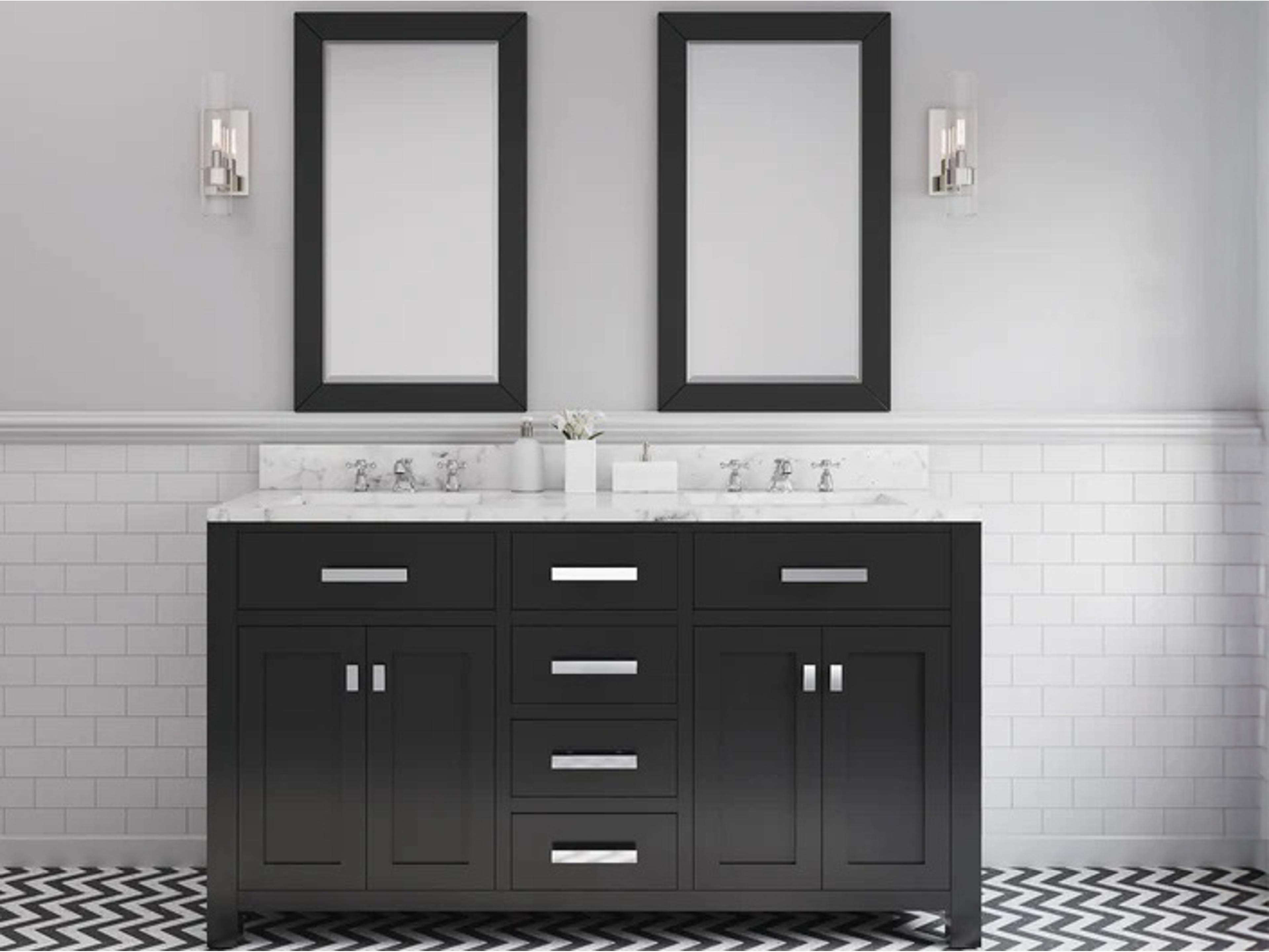 Water Creation Madison  Double Sink Carrara White Marble Countertop Bath Vanity in Espresso with Chrome Hardware and Classic Faucets