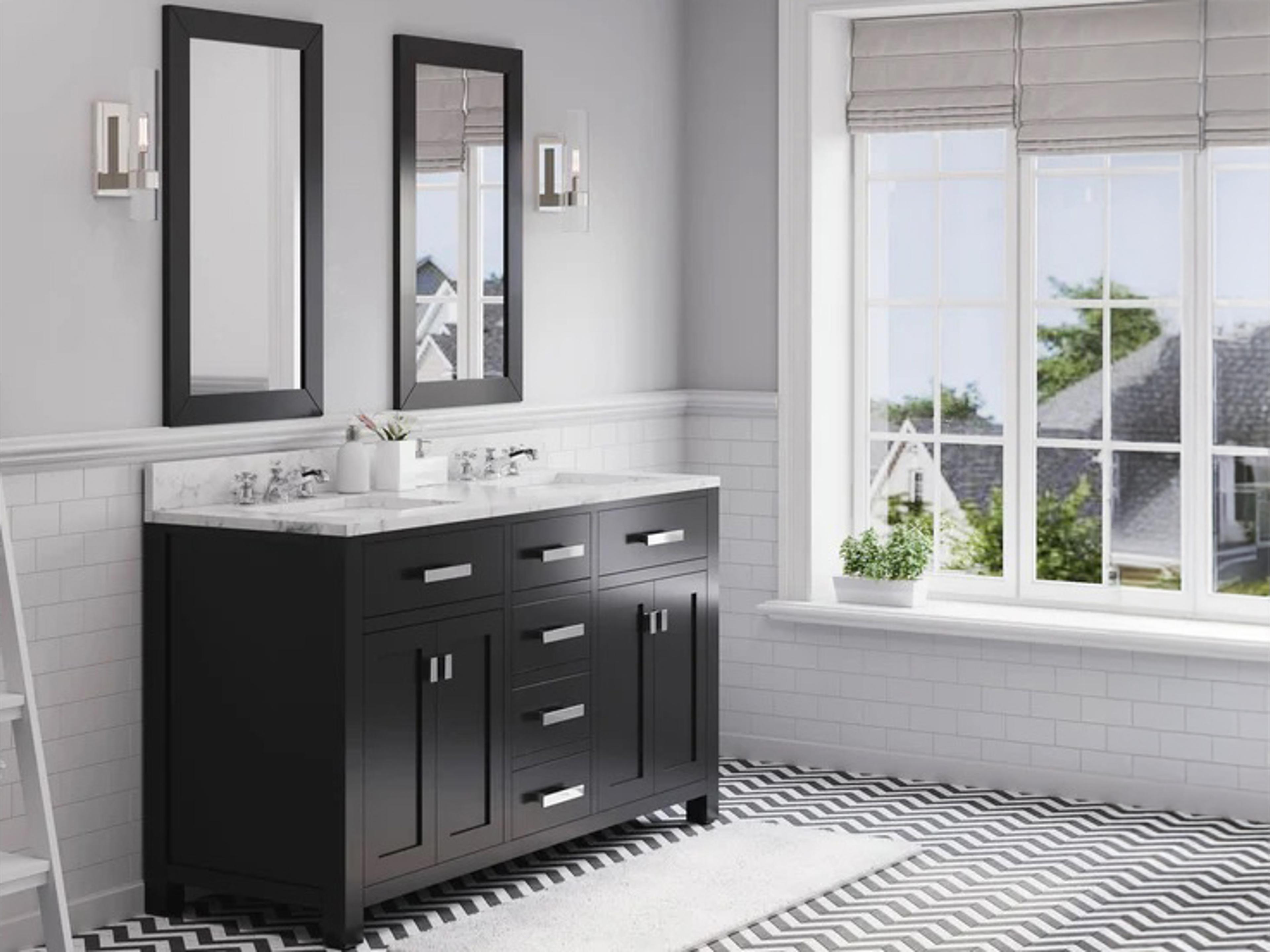 Water Creation Madison  Double Sink Carrara White Marble Countertop Bath Vanity in Espresso with Chrome Hardware and Classic Faucets