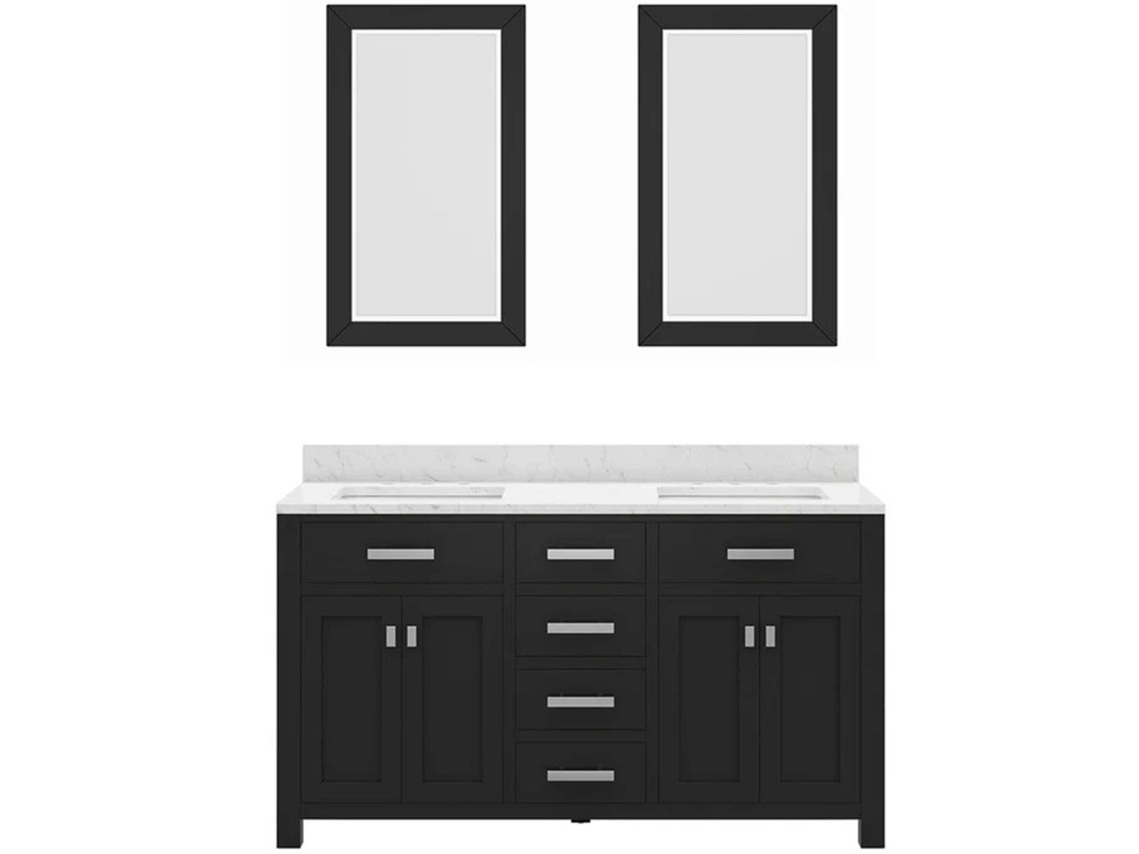 Madison Double Sink Carrara White Marble Countertop Bath Vanity in Espresso with Rectangular Mirrors (S)