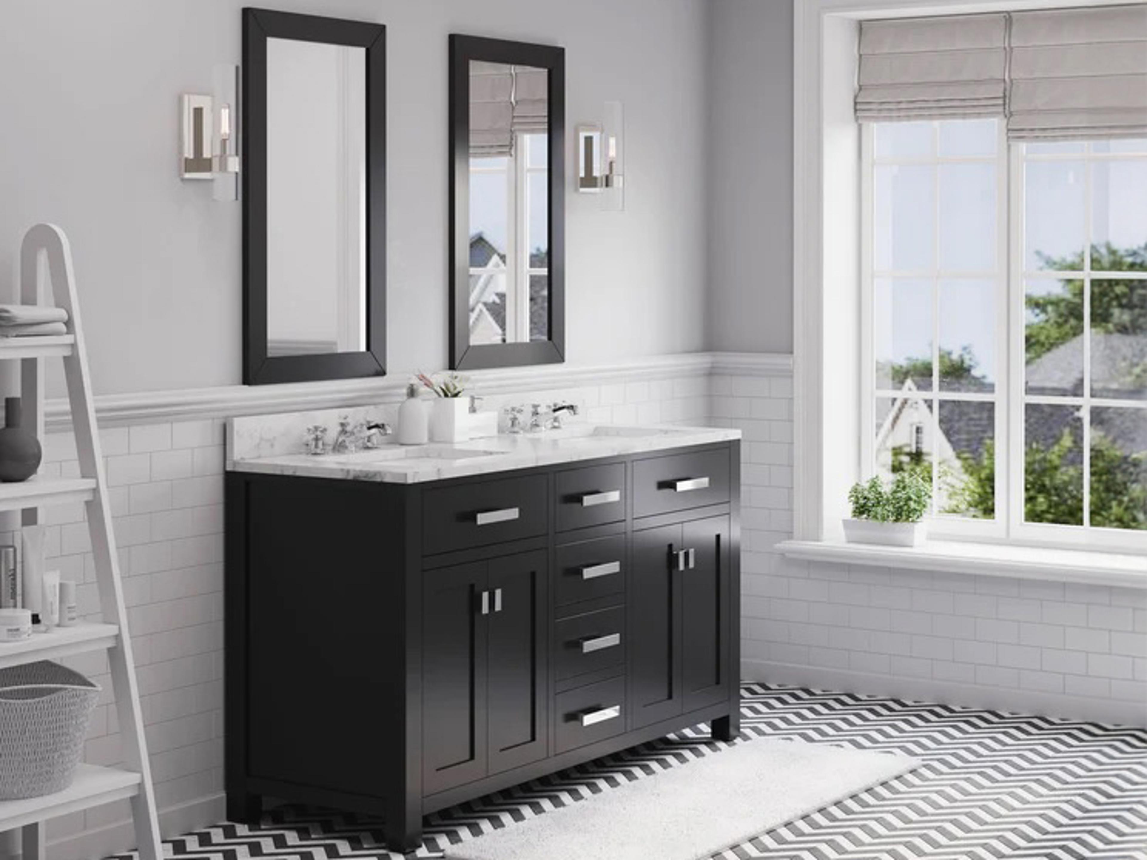 Water Creation Madison Double Sink Carrara White Marble Countertop Bath Vanity in Espresso with Rectangular Mirrors (S)