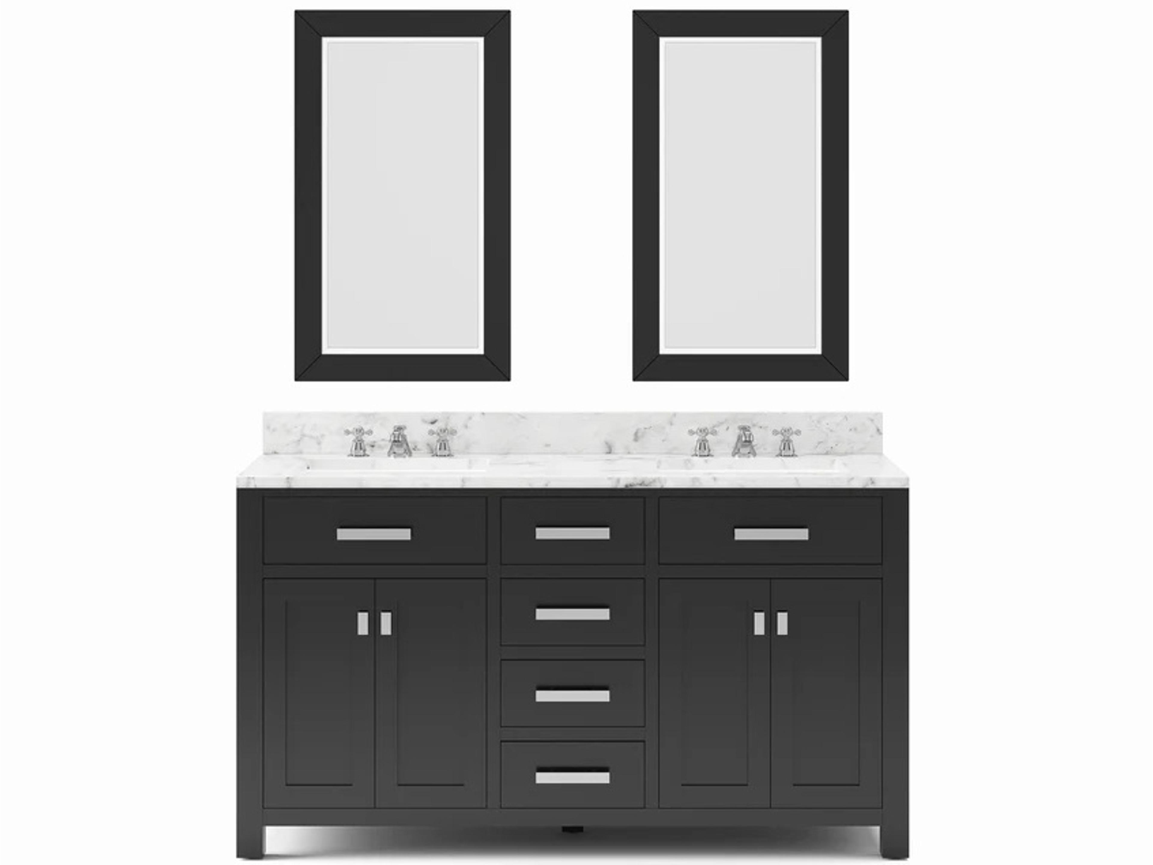 Madison Double Sink Carrara White Marble Countertop Bath Vanity in Espresso with Chrome Hardware, Classic Faucets and Rectangular Mirrors (S)
