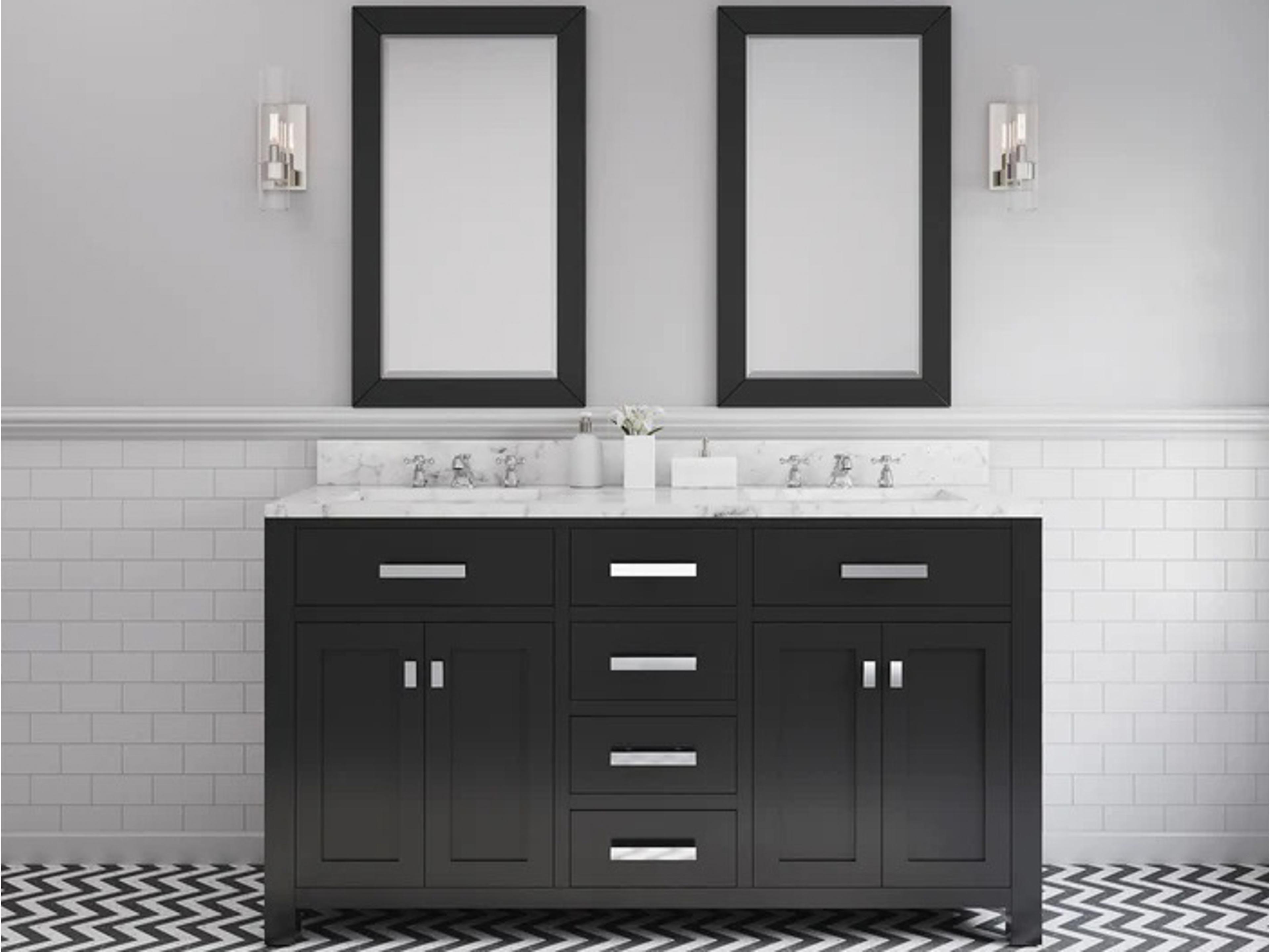 Water Creation Madison Double Sink Carrara White Marble Countertop Bath Vanity in Espresso with Chrome Hardware, Classic Faucets and Rectangular Mirrors (S)