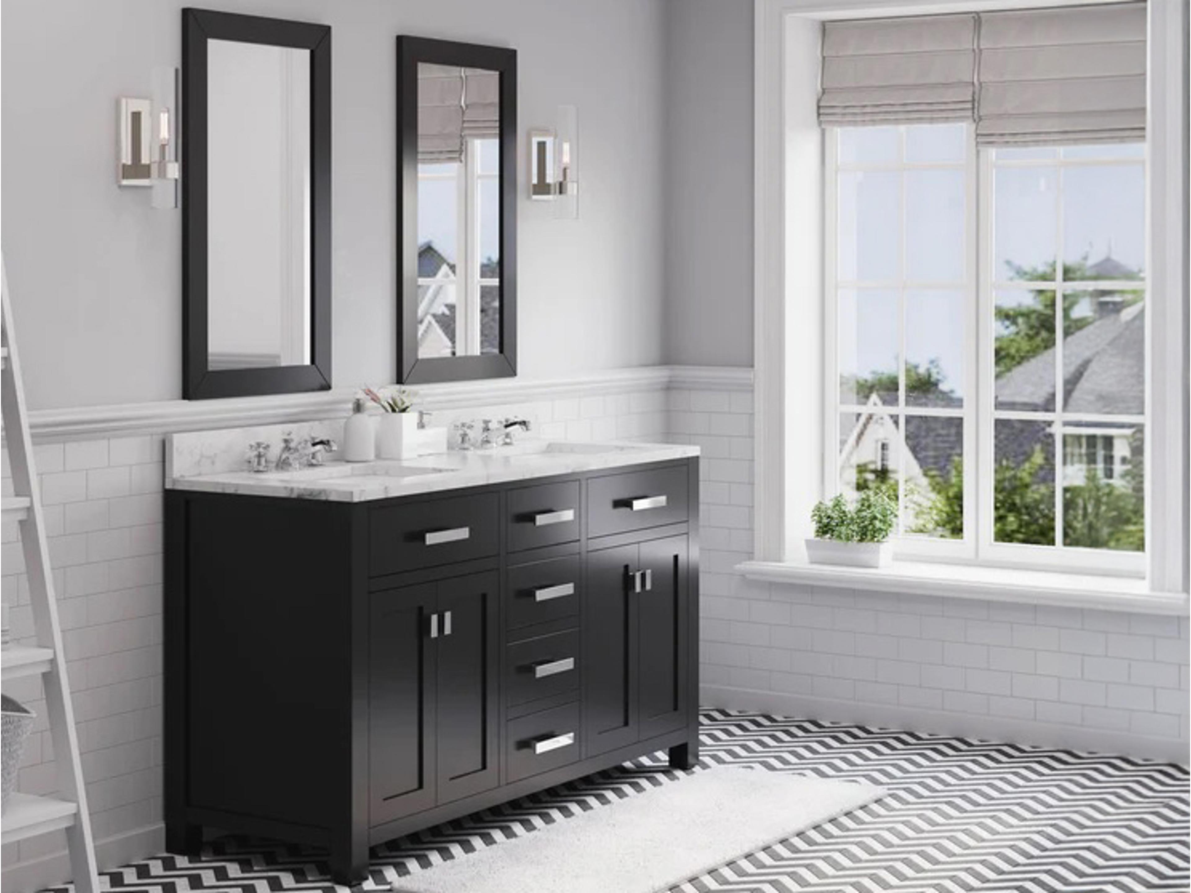 Water Creation Madison Double Sink Carrara White Marble Countertop Bath Vanity in Espresso with Chrome Hardware, Classic Faucets and Rectangular Mirrors (S)