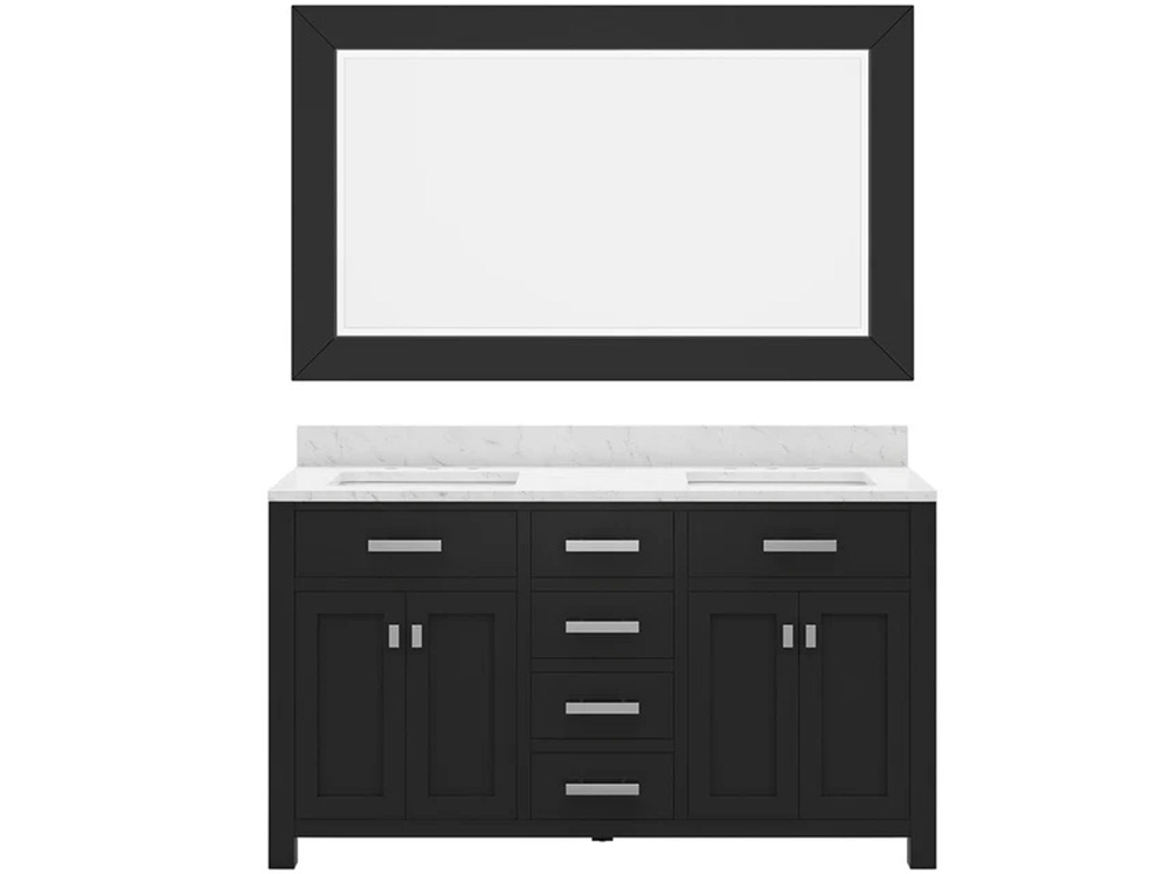 Madison Double Sink Carrara White Marble Countertop Bath Vanity in Espresso with Rectangular Mirror (L)