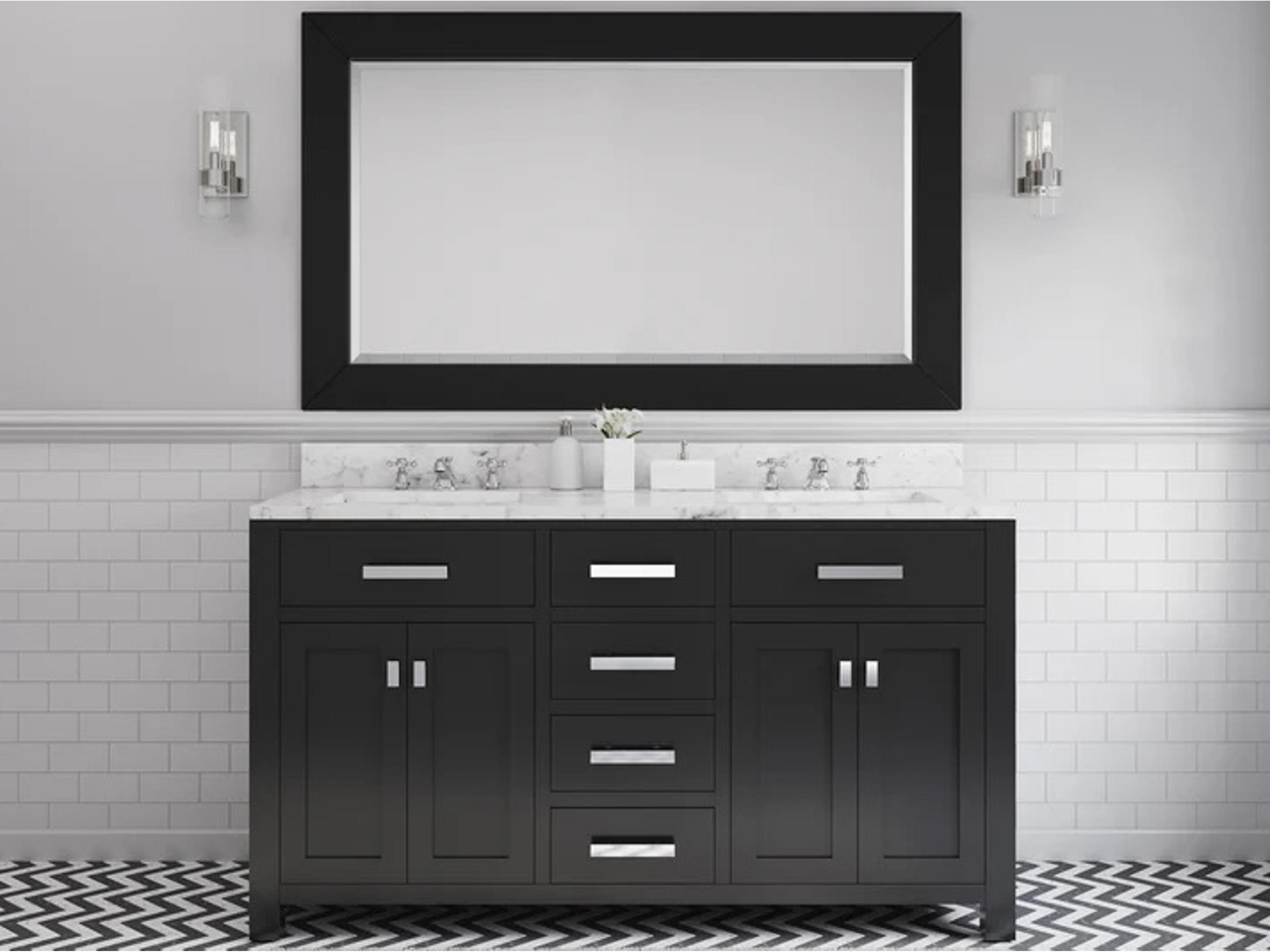 Water Creation Madison Double Sink Carrara White Marble Countertop Bath Vanity in Espresso with Rectangular Mirror (L)