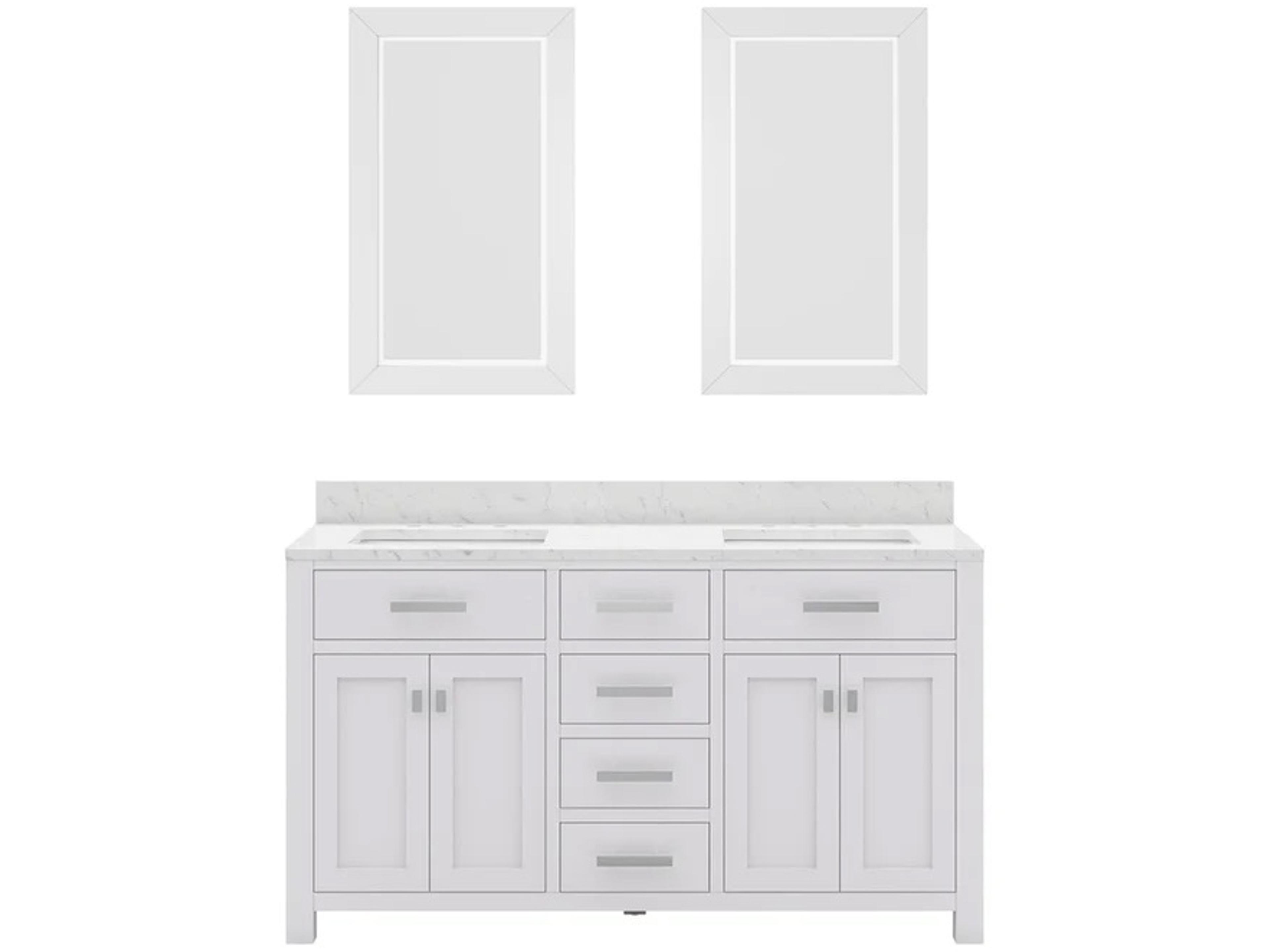 Water Creation Madison Double Sink Carrara White Marble Countertop Bath Vanity in Pure White with Rectangular Mirrors (S)