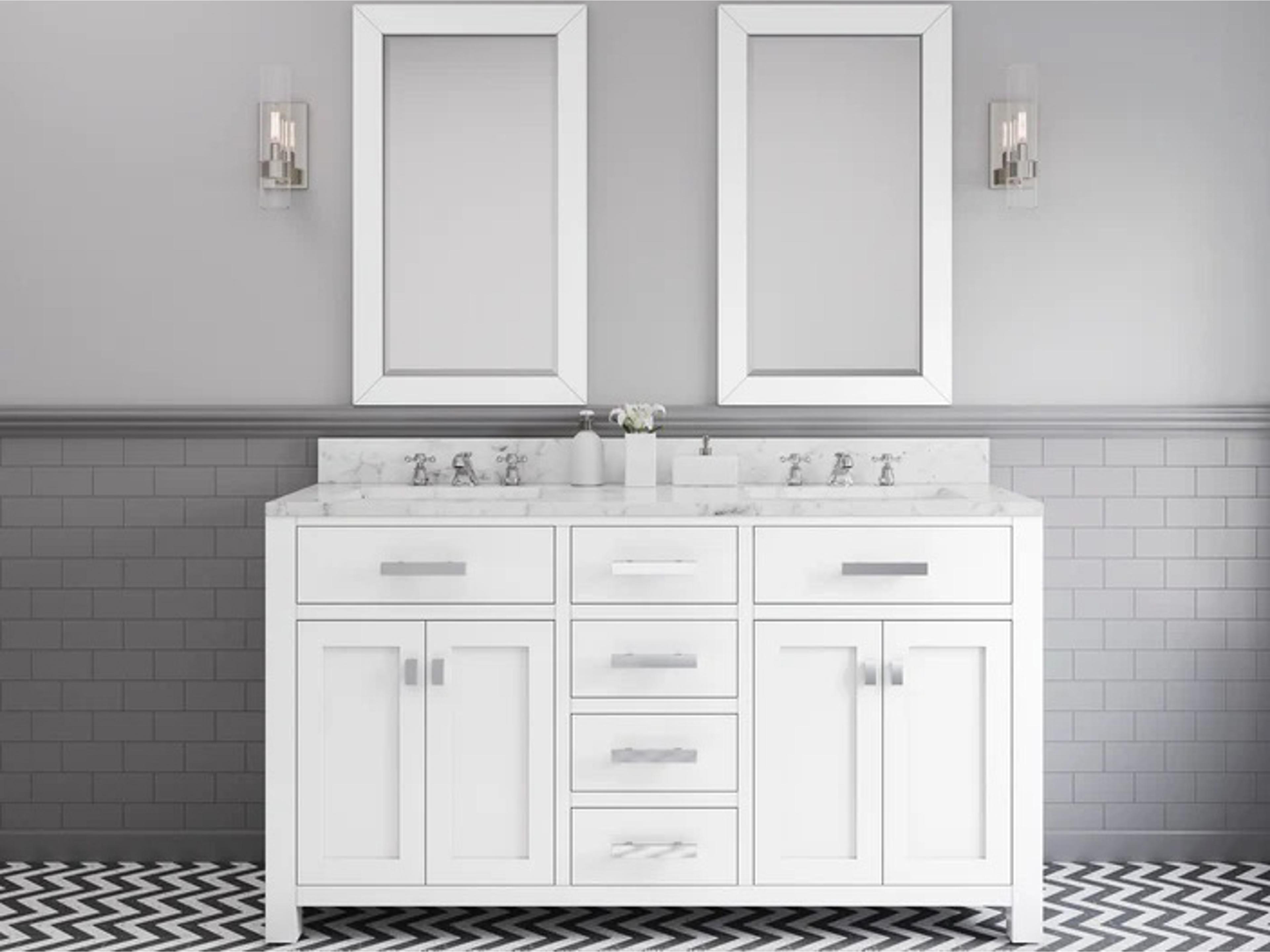 Water Creation Madison Double Sink Carrara White Marble Countertop Bath Vanity in Pure White with Rectangular Mirrors (S)