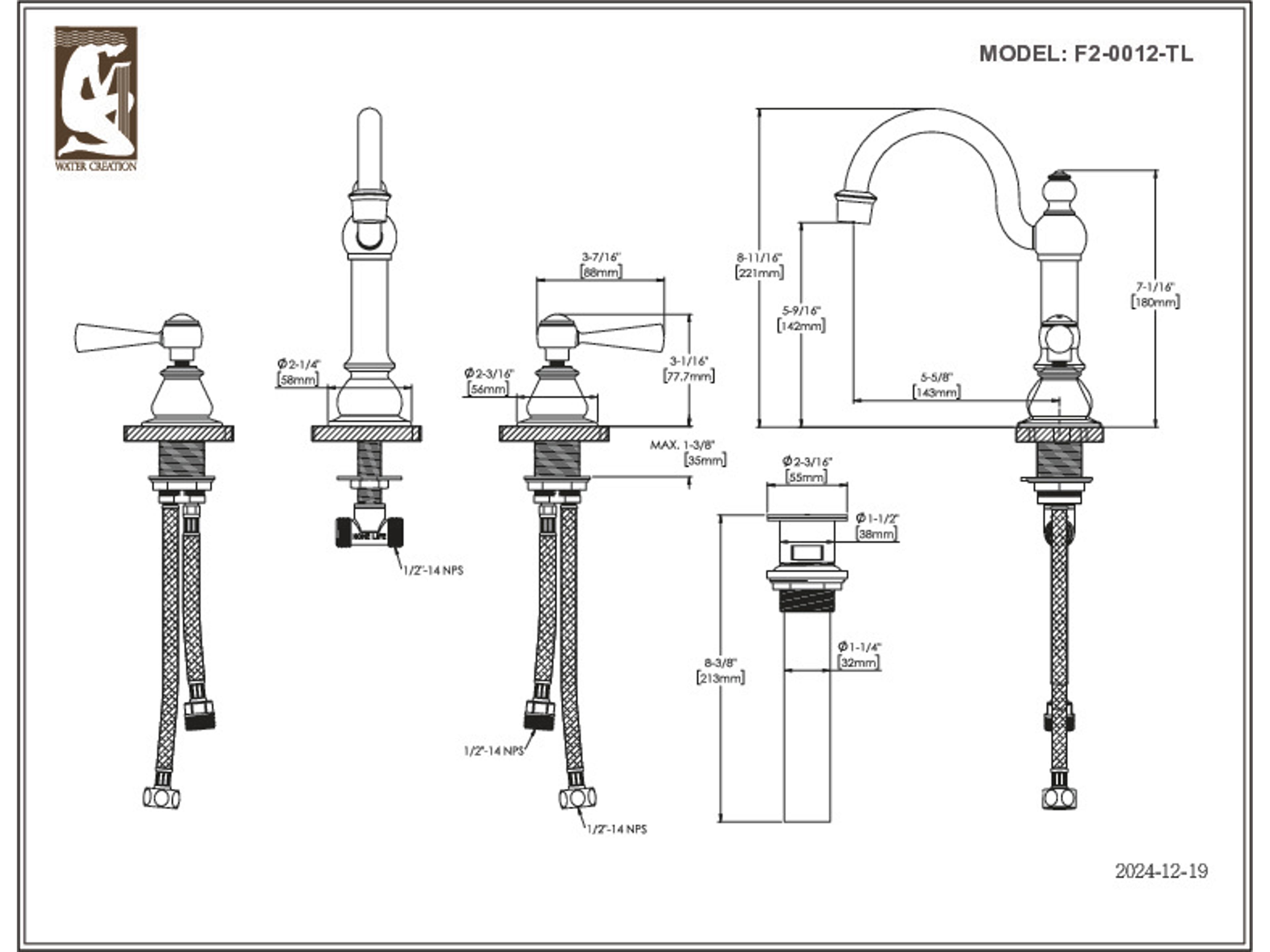 Water Creation Madison Double Sink Carrara White Marble Countertop Bath Vanity In Monarch Blue with Satin Gold Hardware and Hook Faucets