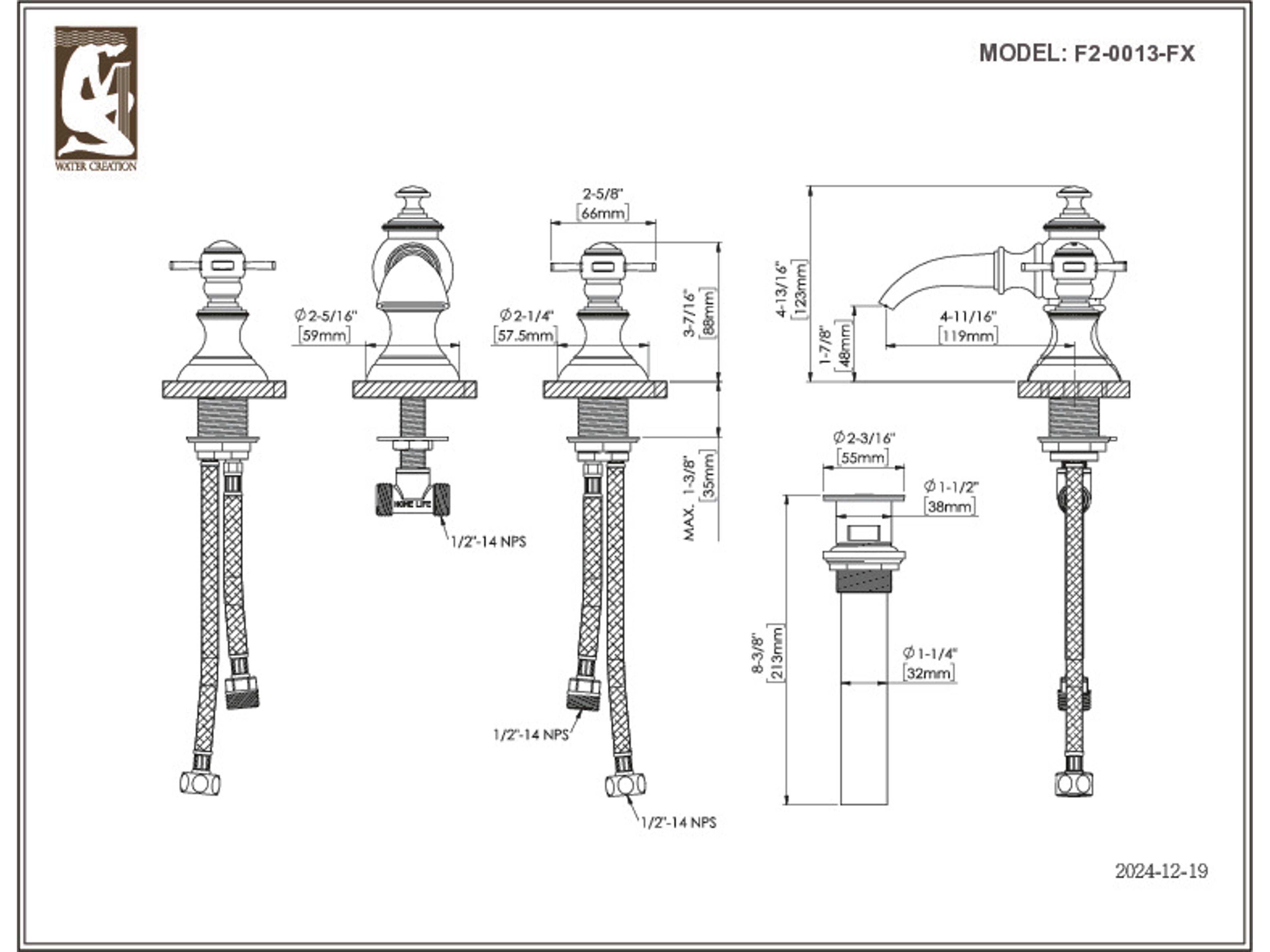 Water Creation Madison Double Sink Carrara White Marble Countertop Bath Vanity In Monarch Blue with Satin Gold Hardware, Waterfall Faucets and Rectangular Mirrors (S)