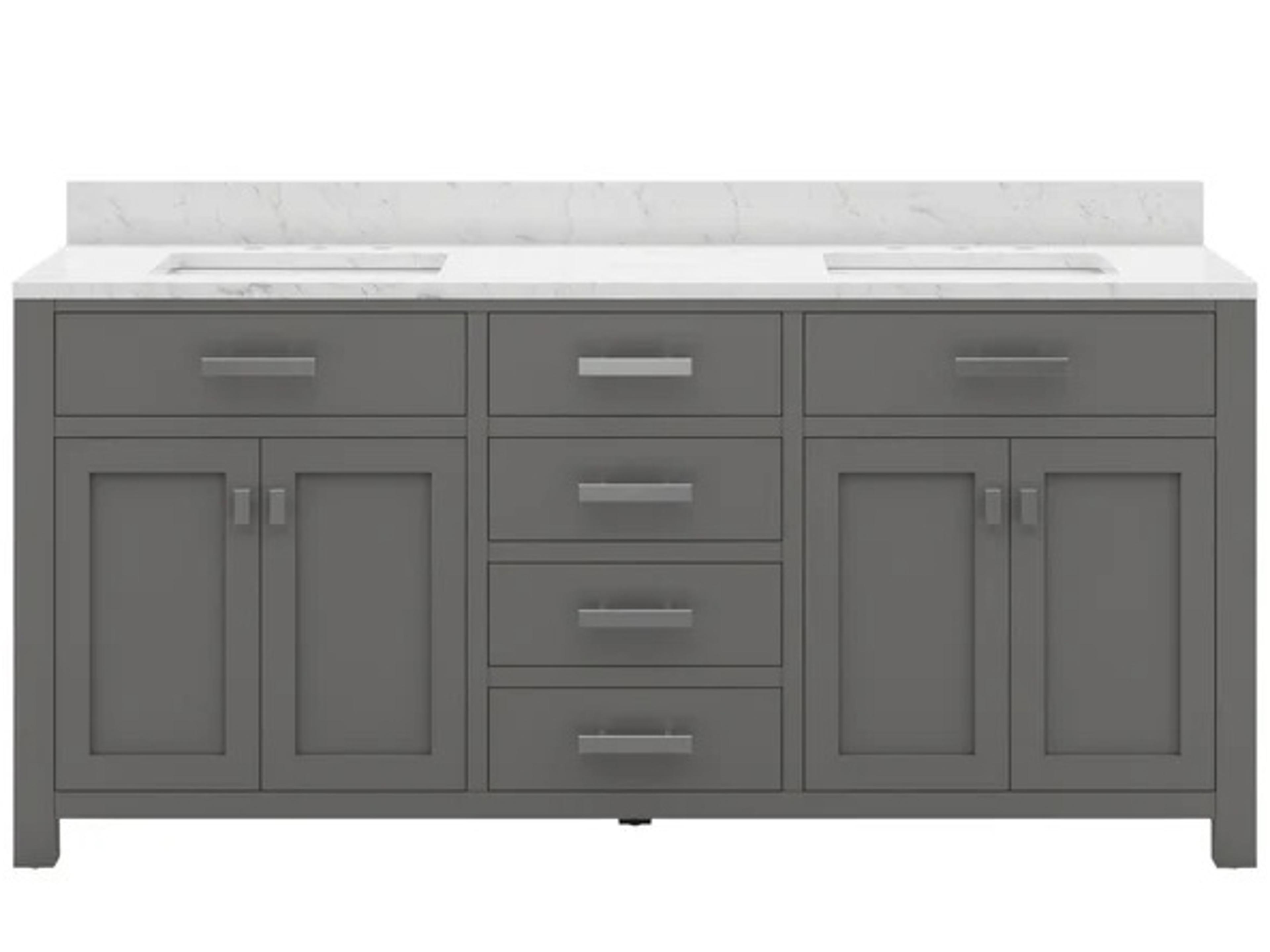 Madison Double Sink Carrara White Marble Countertop Bath Vanity in Cashmere Grey