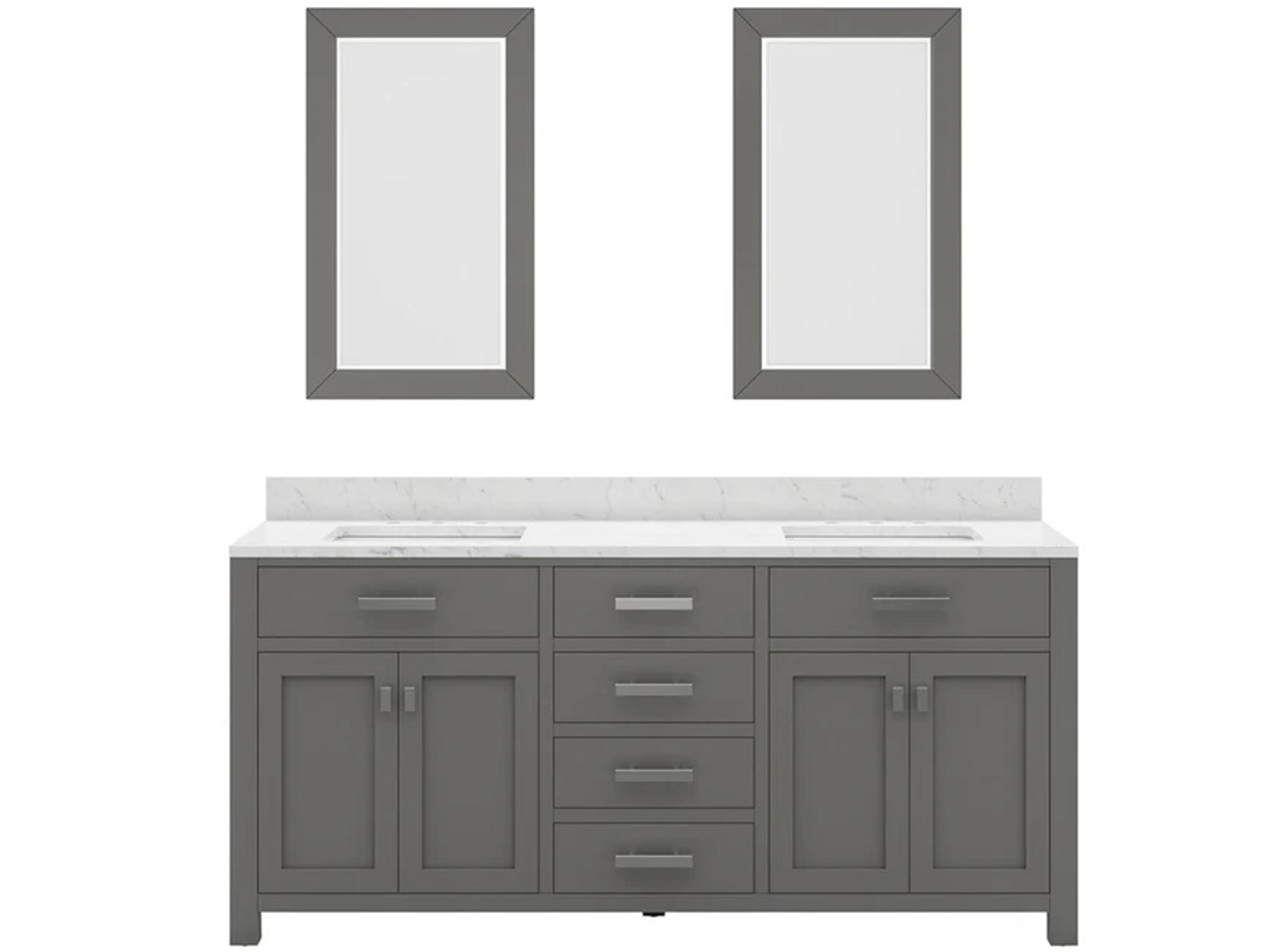 Madison Double Sink Carrara White Marble Countertop Bath Vanity in Cashmere Grey with Rectangular Mirrors (S)
