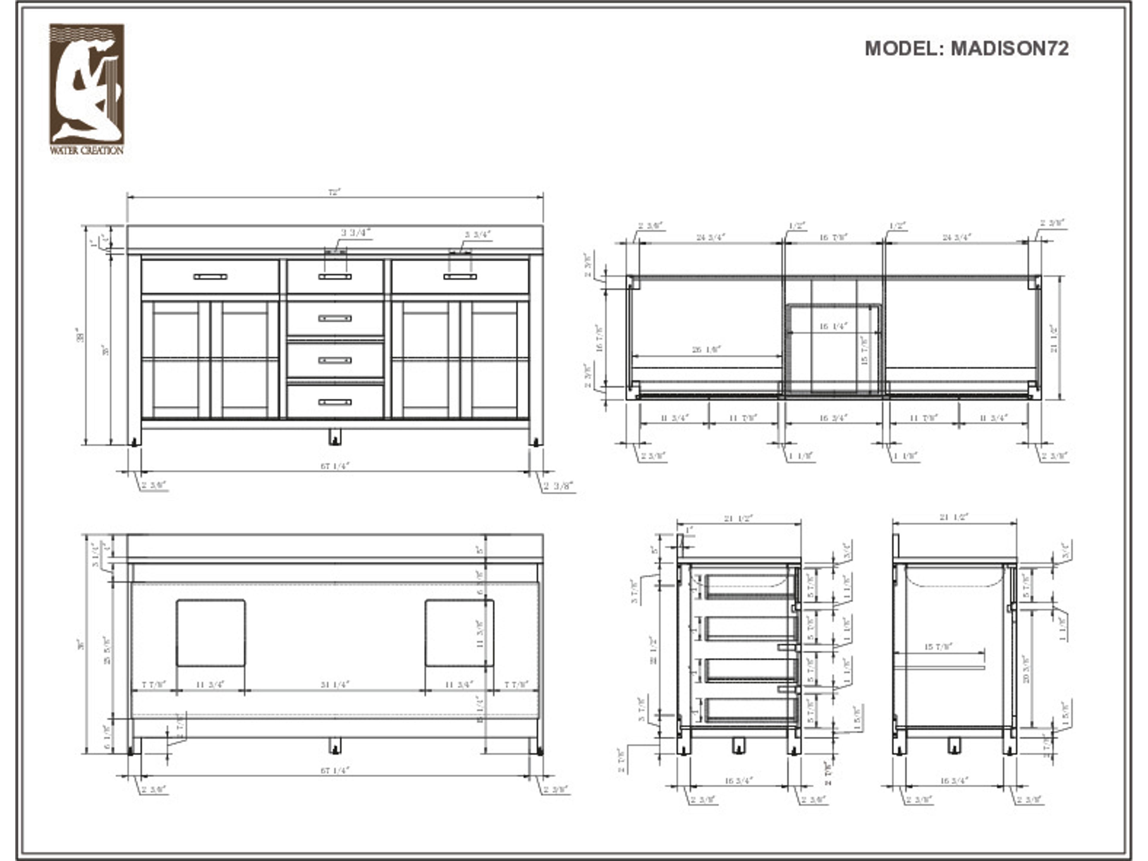 Water Creation Madison Double Sink Carrara White Marble Countertop Bath Vanity in Cashmere Grey with Chrome Hardware, Classic Faucets and Rectangular Mirrors (S)