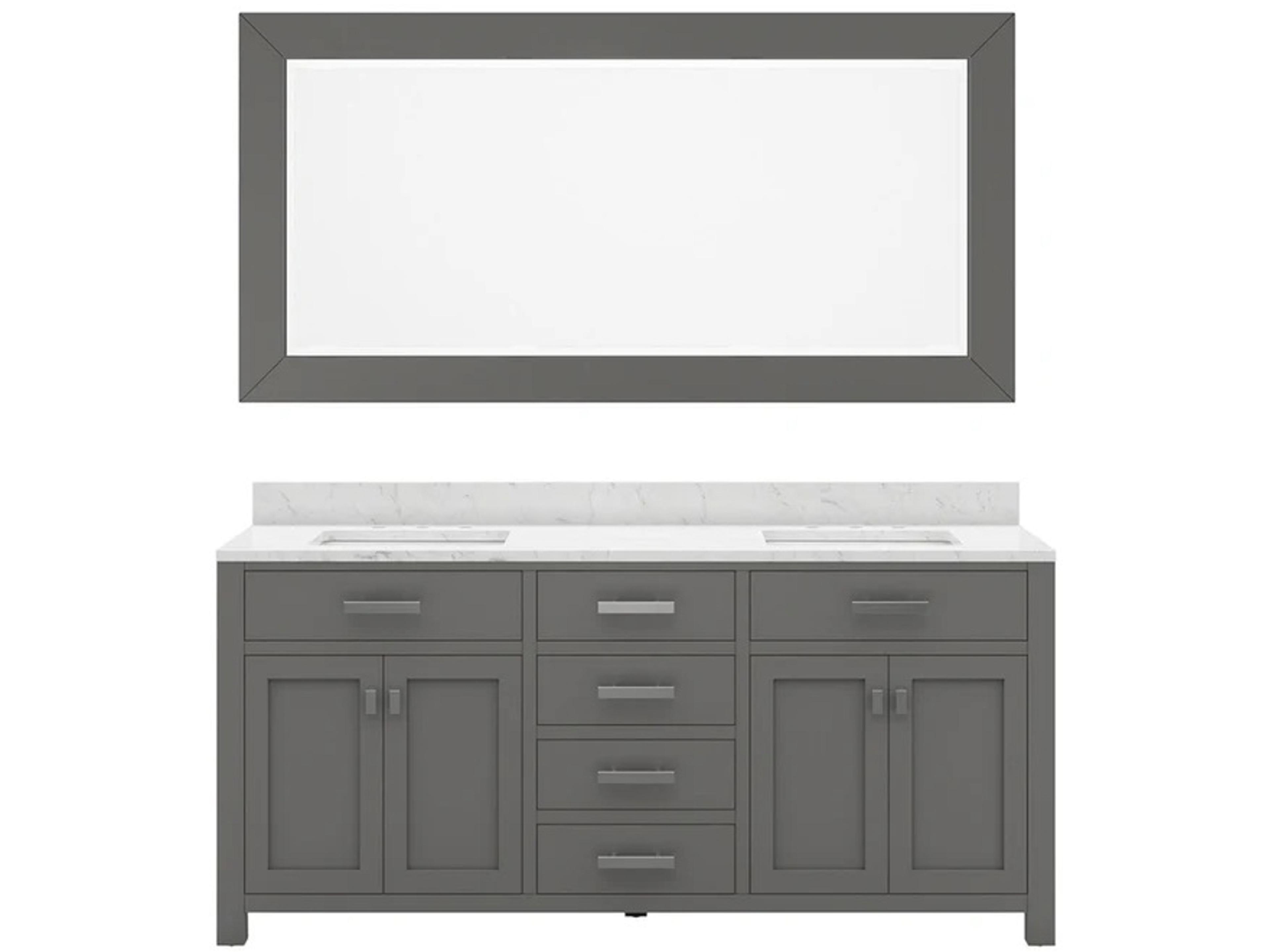 Madison Double Sink Carrara White Marble Countertop Bath Vanity in Cashmere Grey with Rectangular Mirror (L)