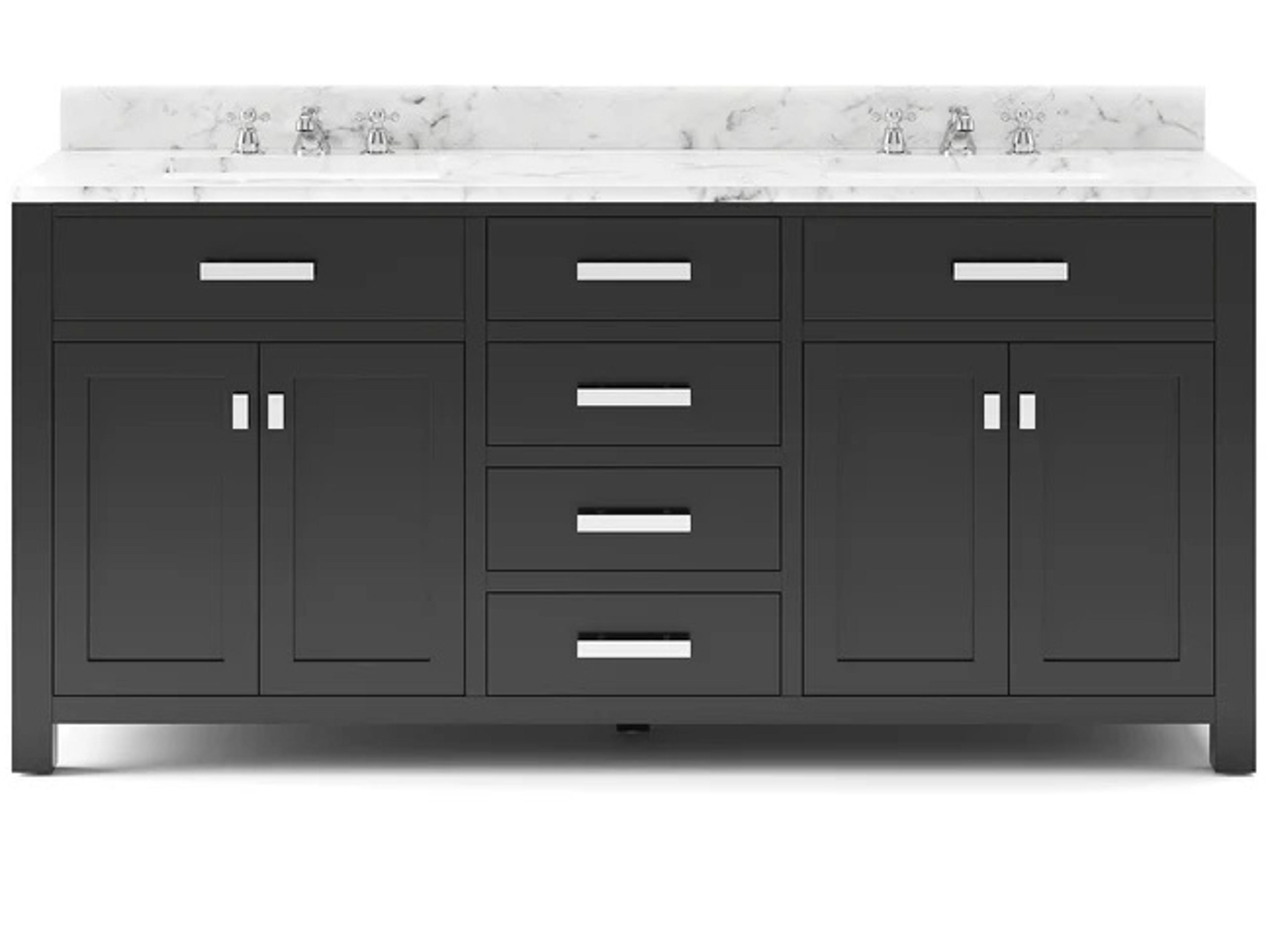 Madison Double Sink Carrara White Marble Countertop Bath Vanity in Espresso