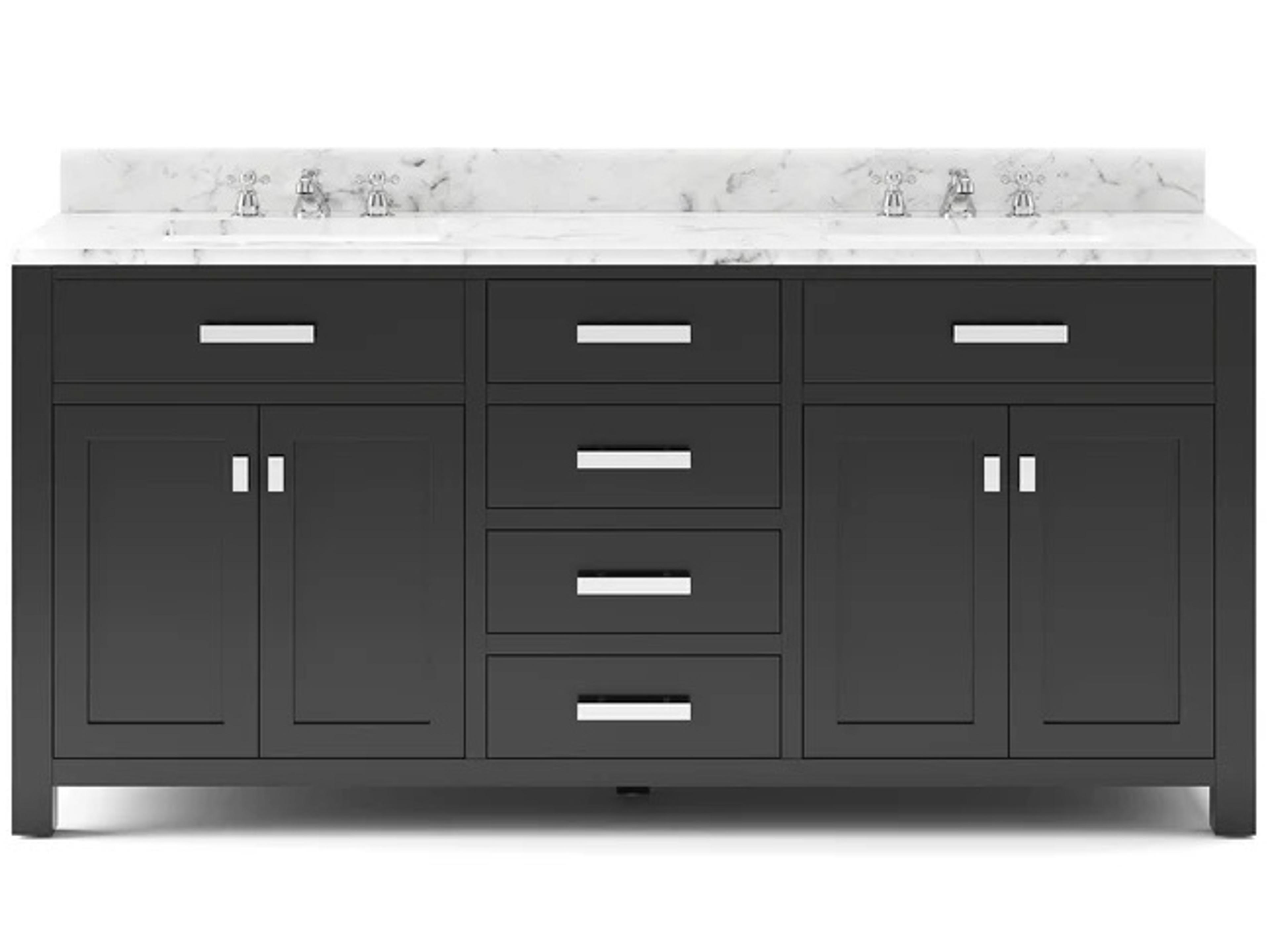 Madison Double Sink Carrara White Marble Countertop Bath Vanity in Espresso with Chrome Hardware and Classic Faucets