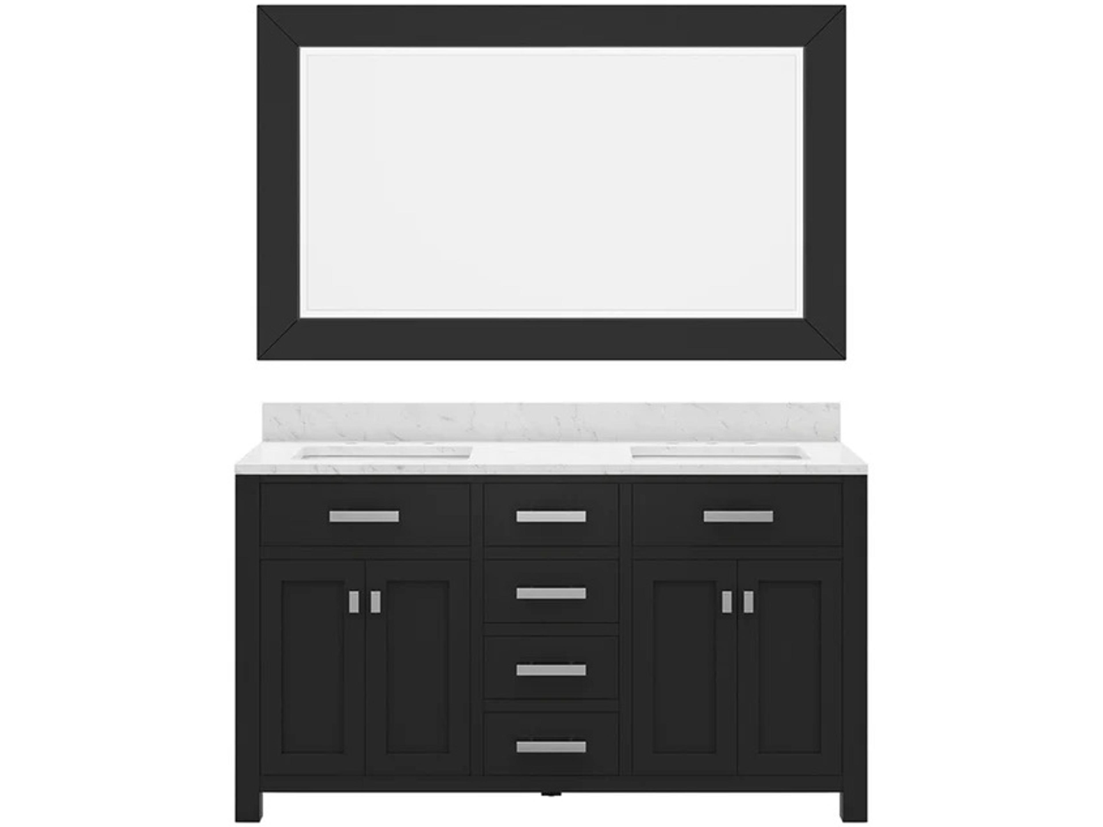 Madison Double Sink Carrara White Marble Countertop Bath Vanity in Espresso with Rectangular Mirror (L)