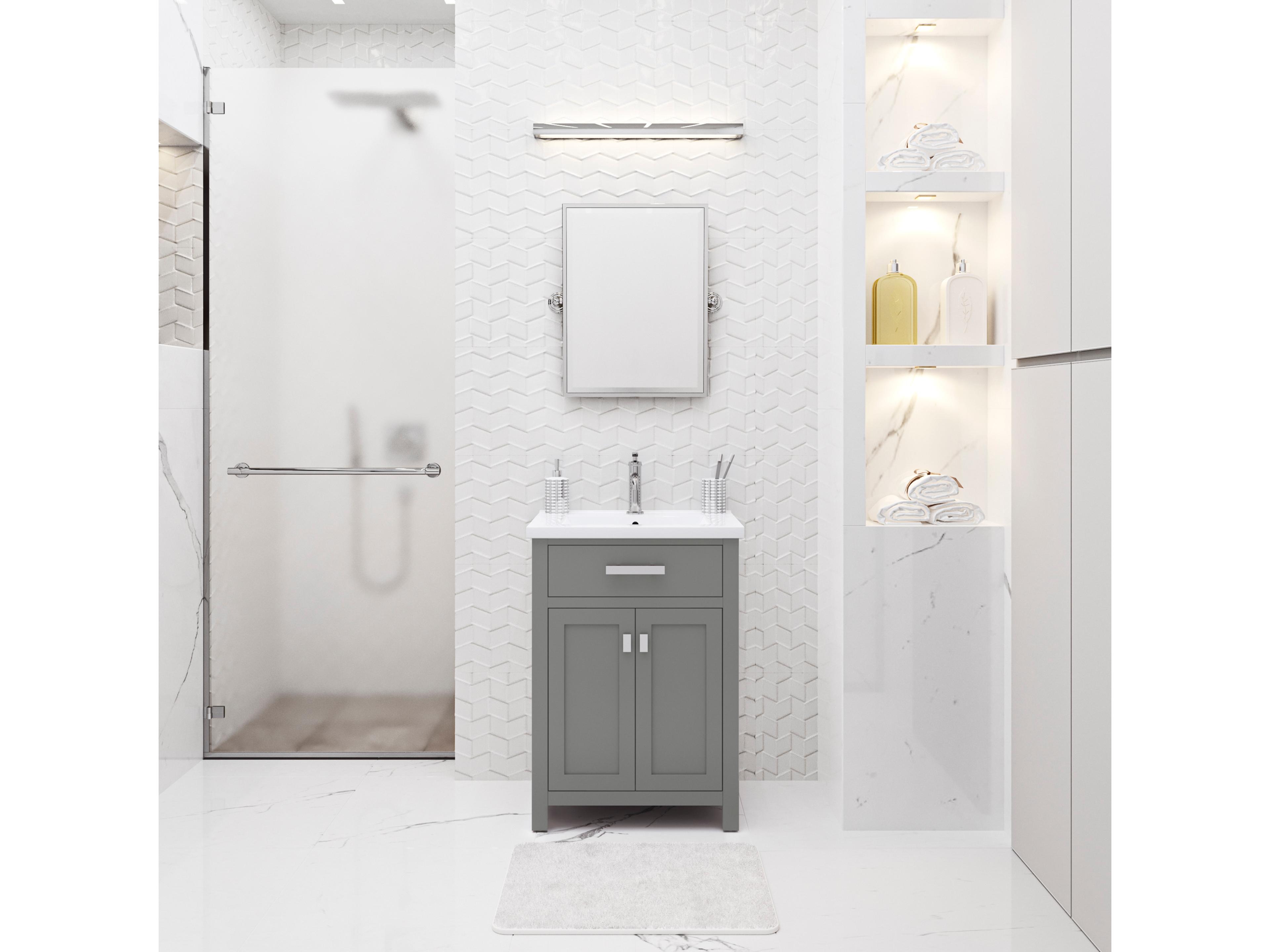 Water Creation Myra Integrated Ceramic Sink Top Vanity in Cashmere Grey with Chrome Modern Single Faucet