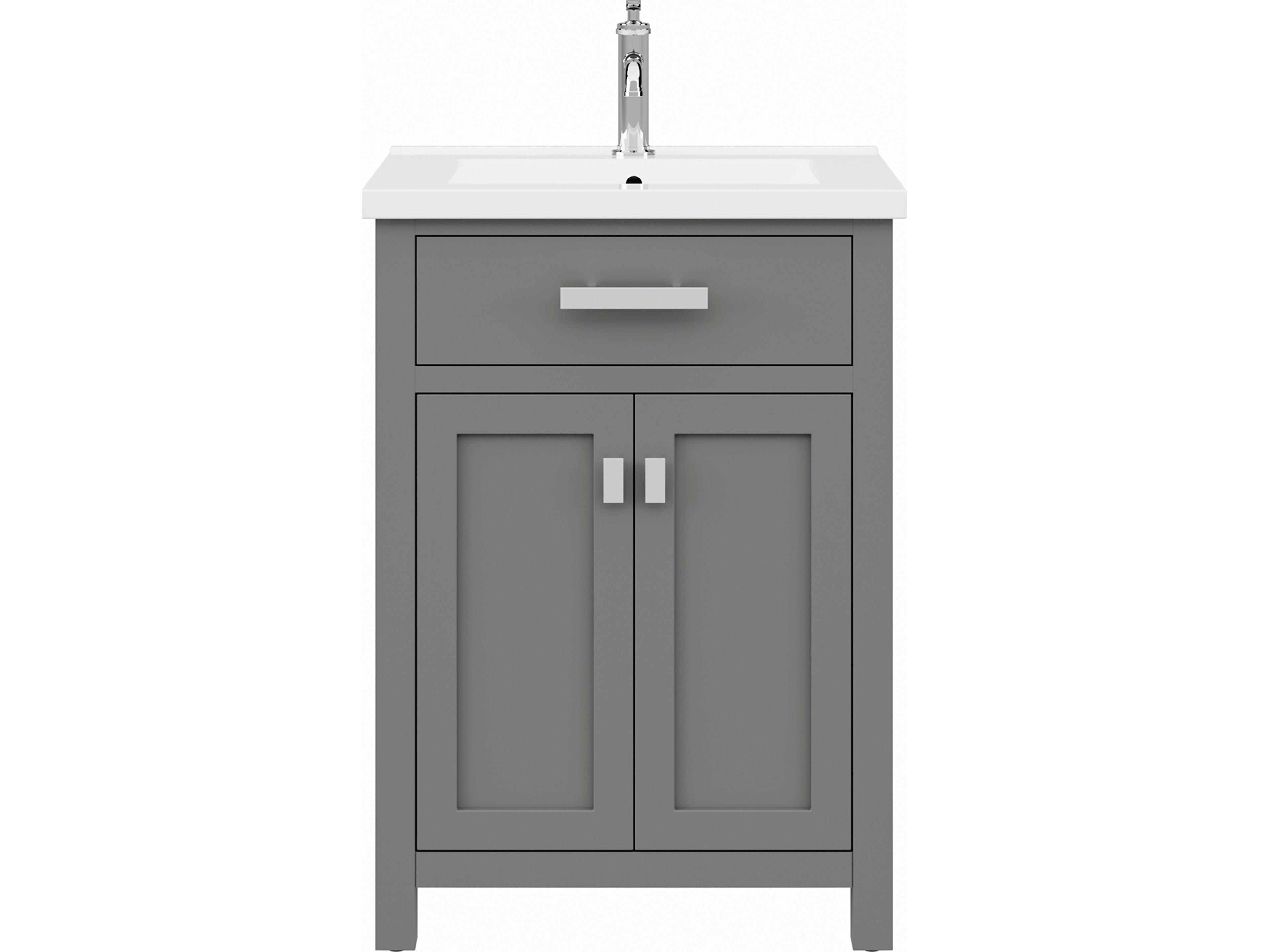 Myra Integrated Ceramic Sink Top Vanity in Cashmere Grey with Chrome Modern Single Faucet