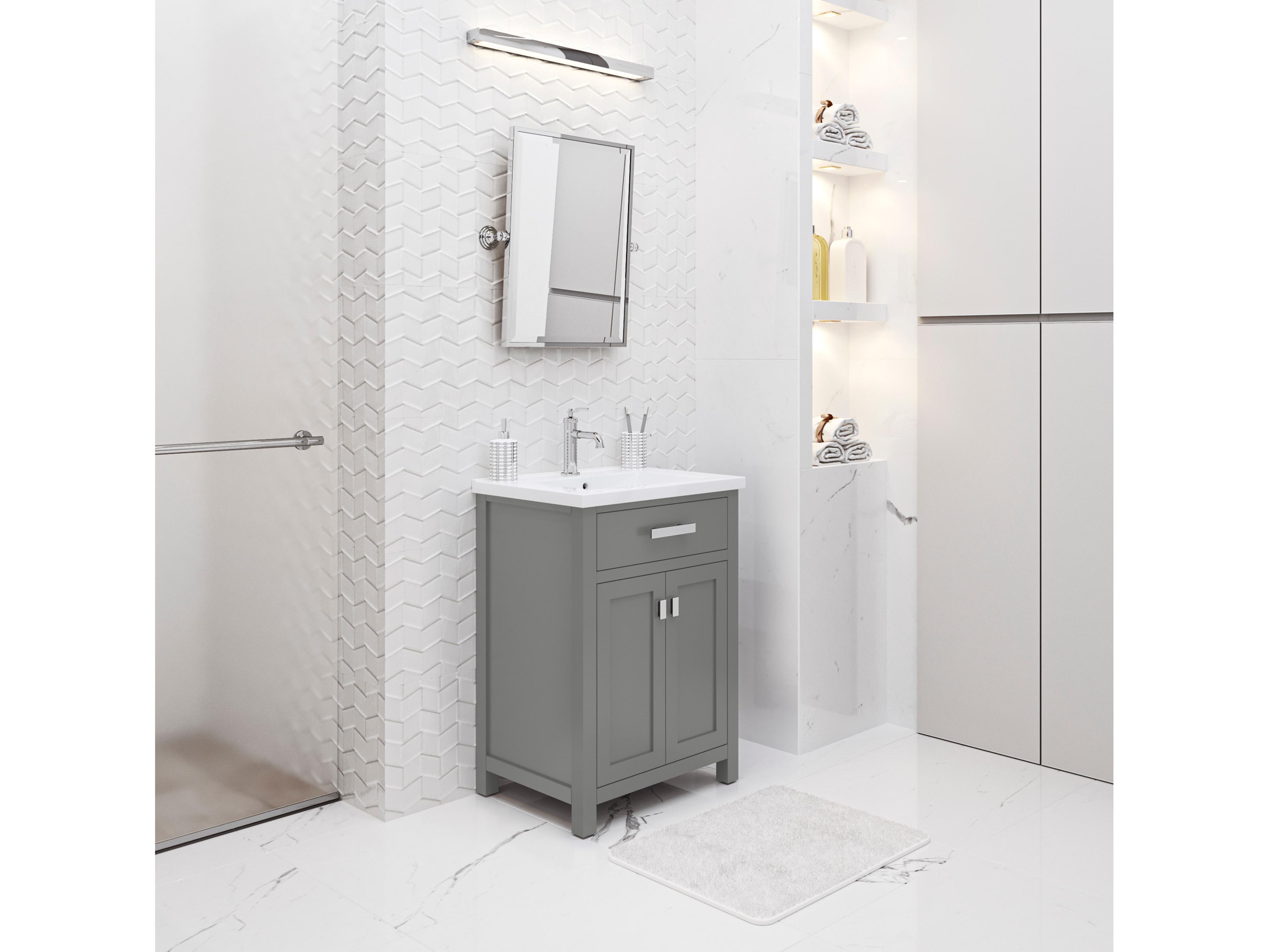 Water Creation Myra Integrated Ceramic Sink Top Vanity in Cashmere Grey with Chrome Modern Single Faucet