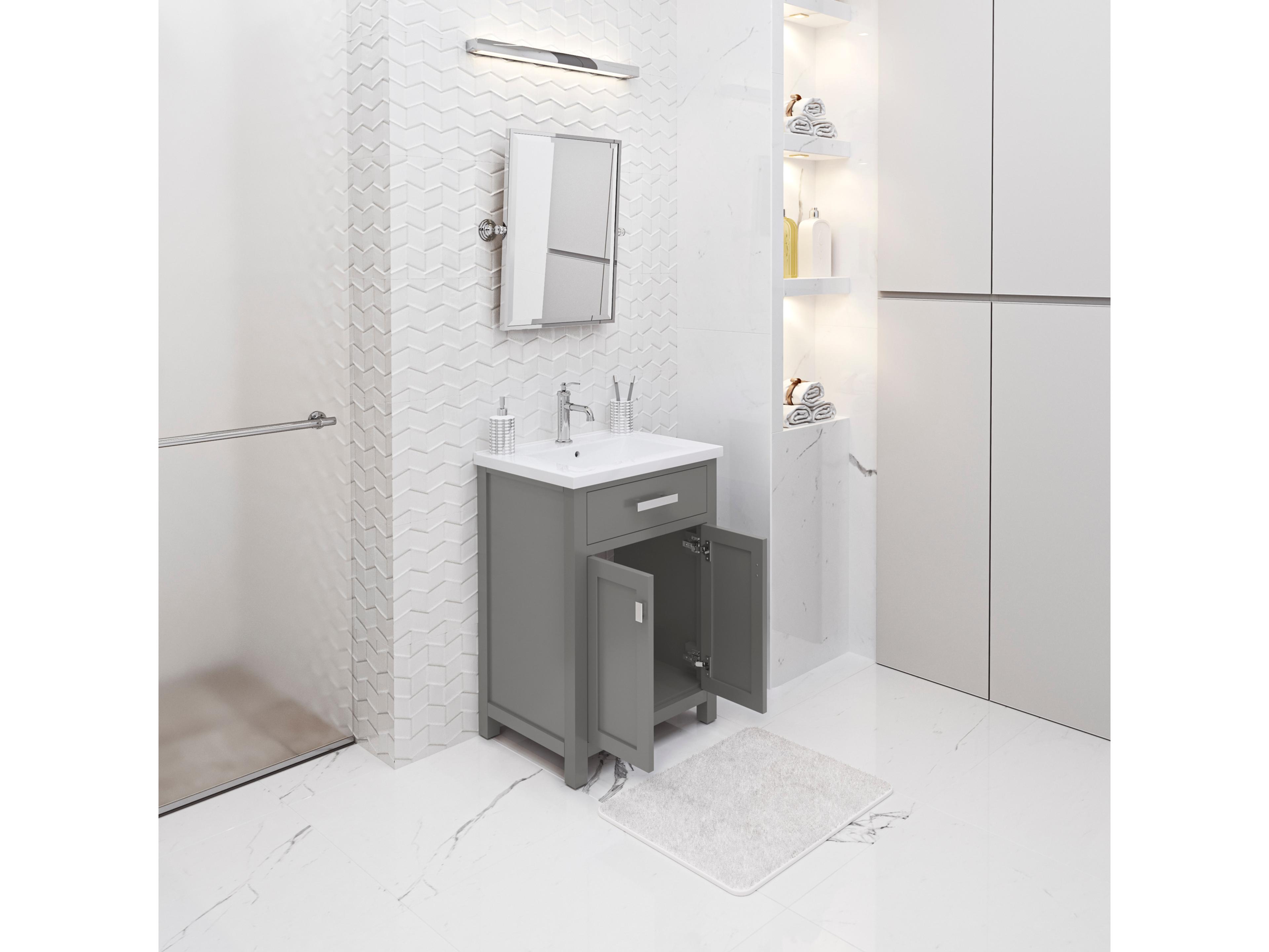 Water Creation Myra Integrated Ceramic Sink Top Vanity in Cashmere Grey with Chrome Modern Single Faucet