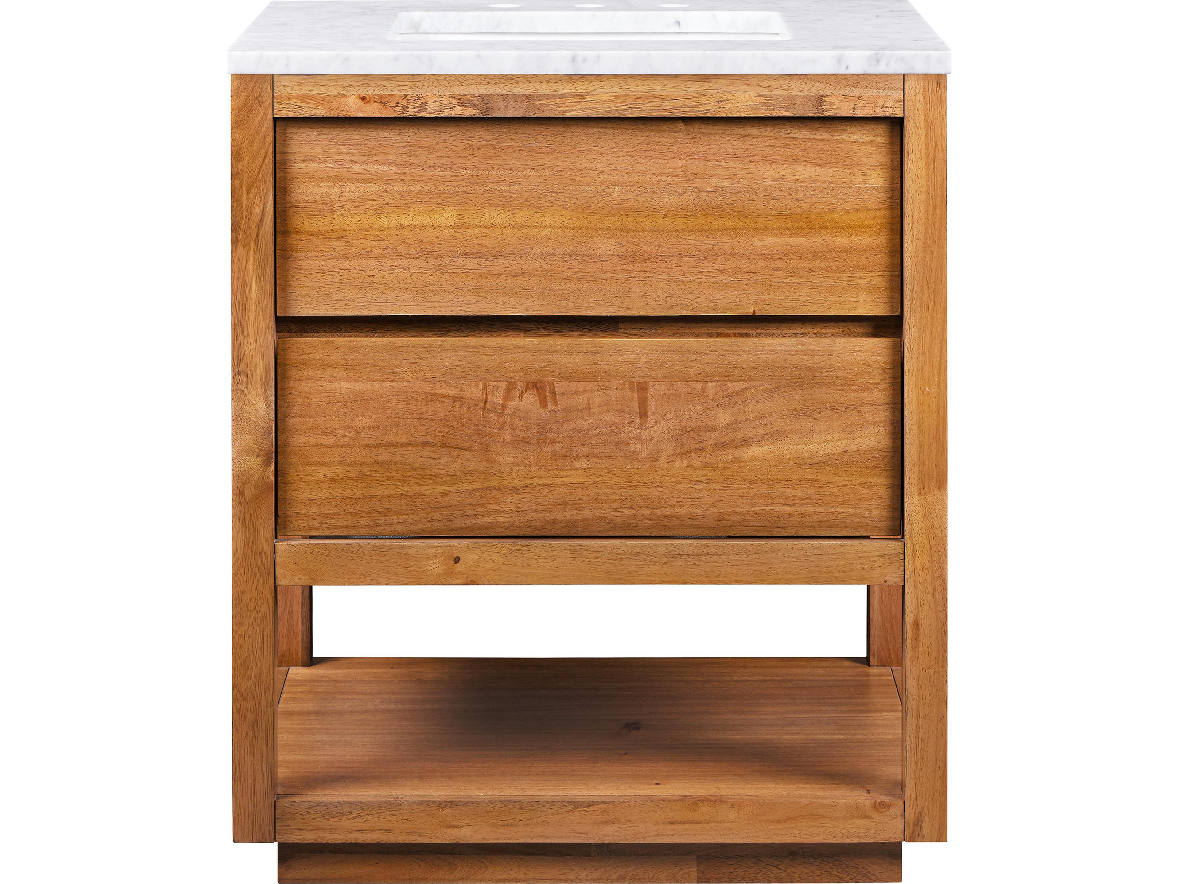 Oakman Single Sink Carrara White Marble Countertop Bath Vanity in Mango Wood