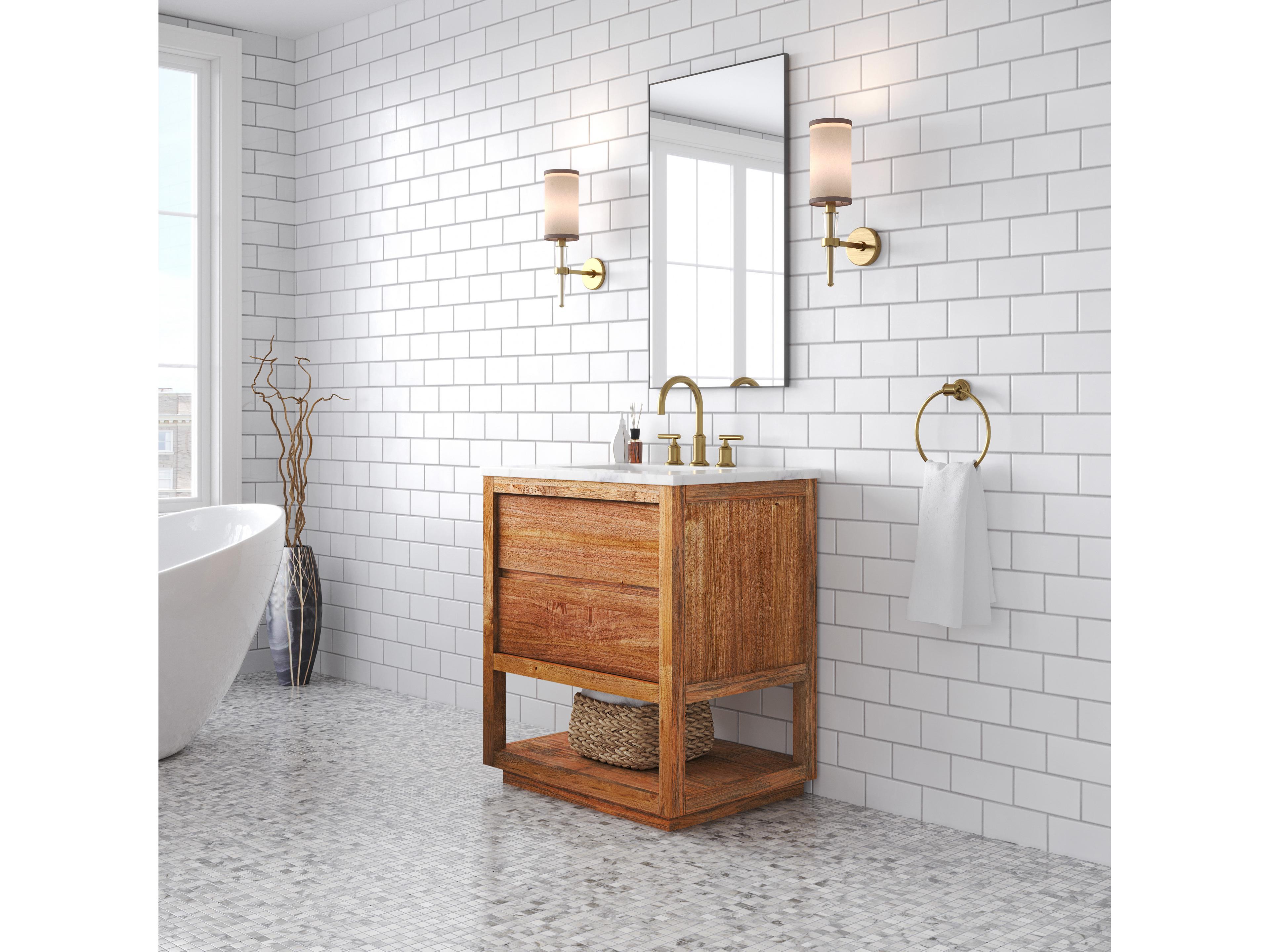 Water Creation Oakman Vanity in Mango Wood with Satin Gold Faucet