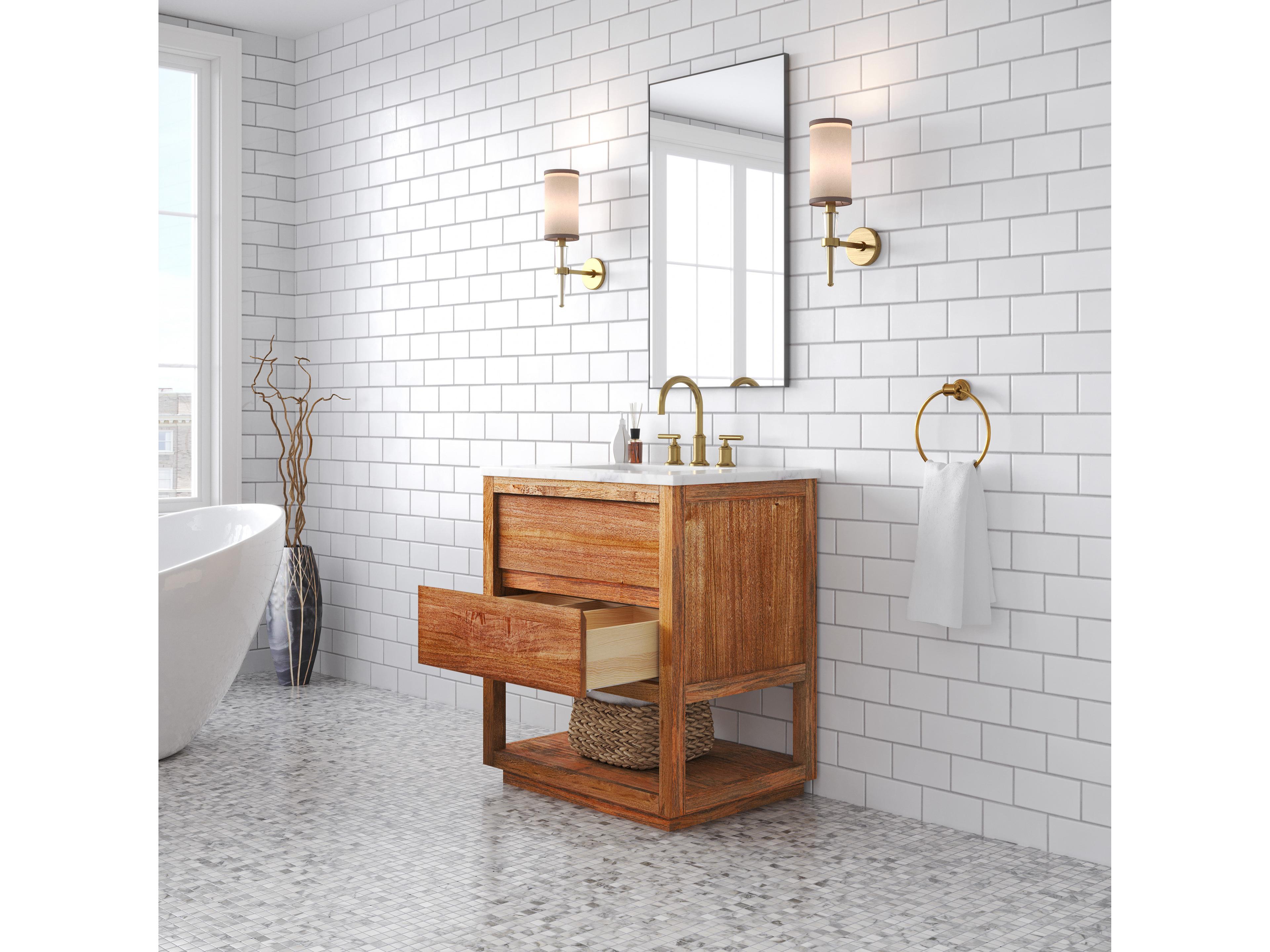 Water Creation Oakman Vanity in Mango Wood with Satin Gold Faucet