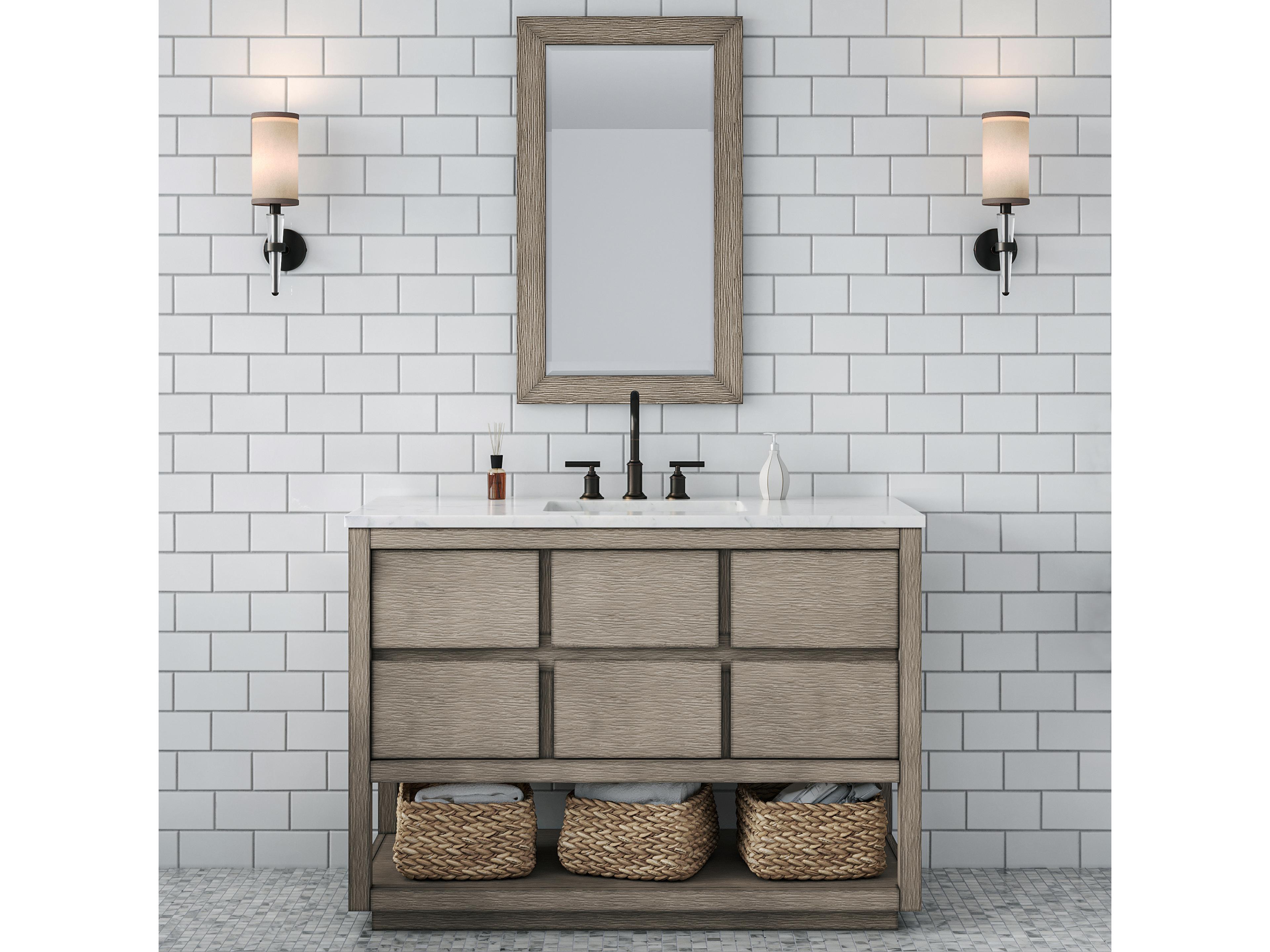 Water Creation Oakman Single Sink Carrara White Marble Countertop Bath Vanity in Grey Oak