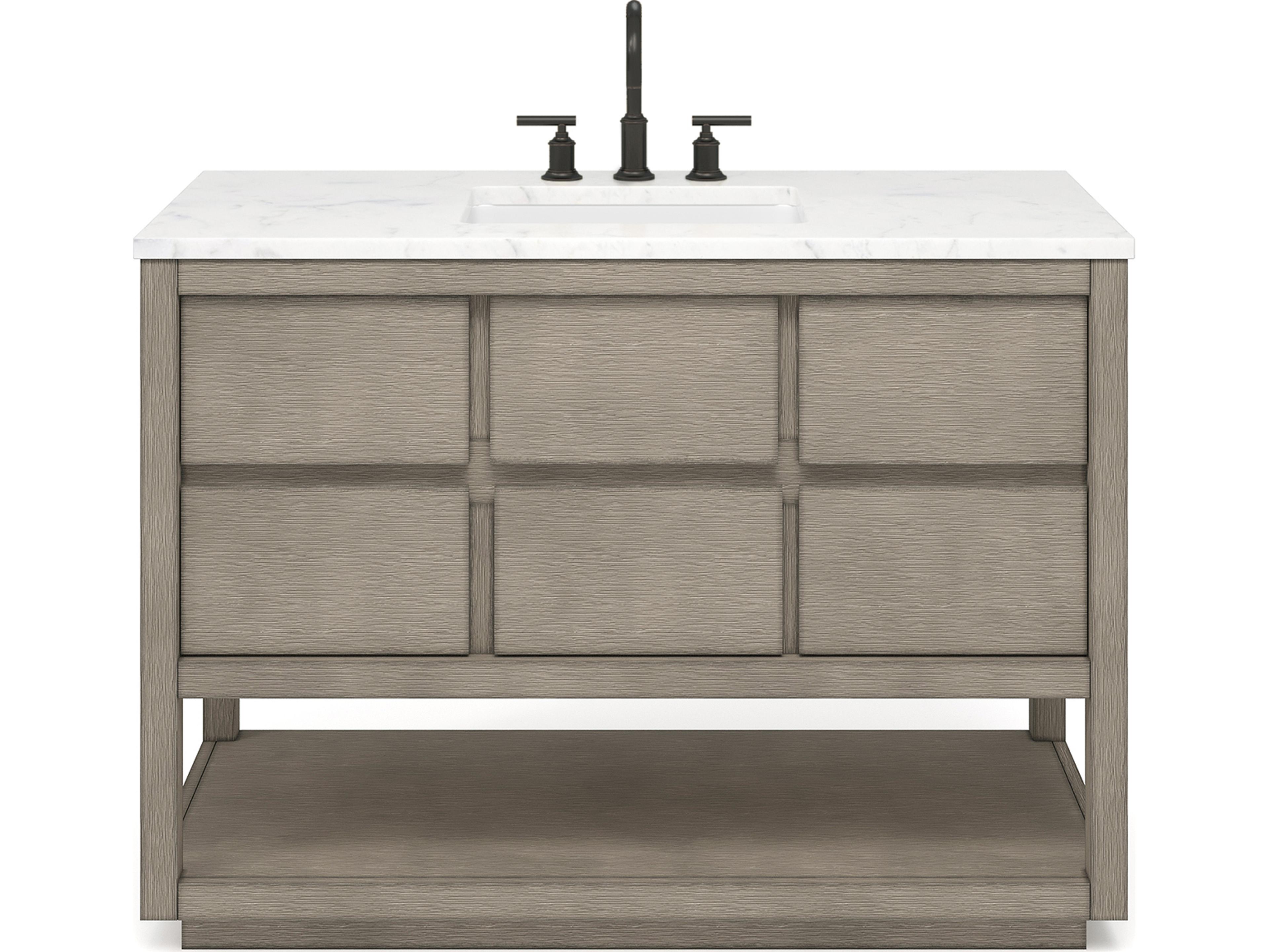 Oakman Single Sink Carrara White Marble Countertop Bath Vanity in Grey Oak
