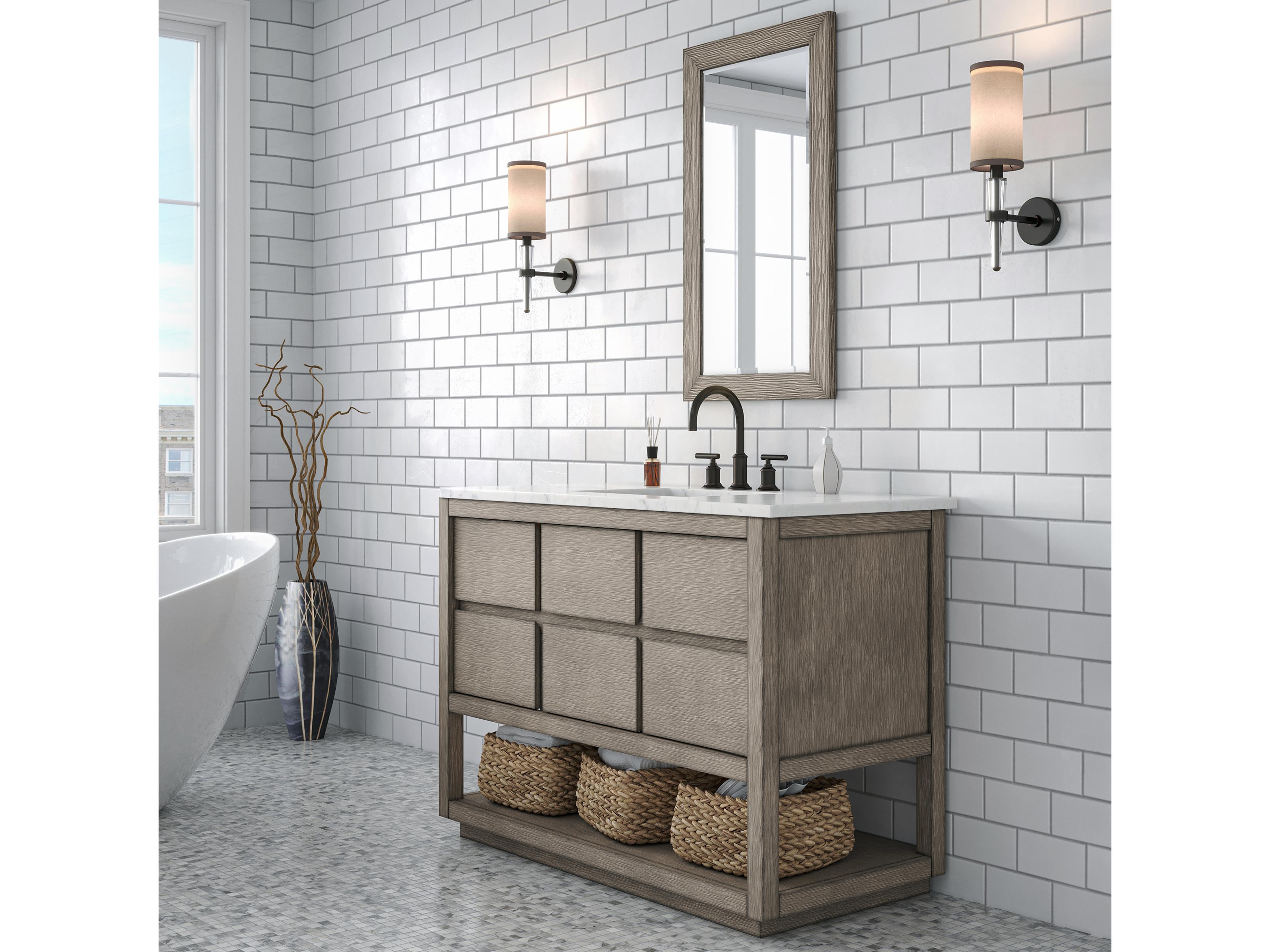 Water Creation Oakman Single Sink Carrara White Marble Countertop Bath Vanity in Grey Oak