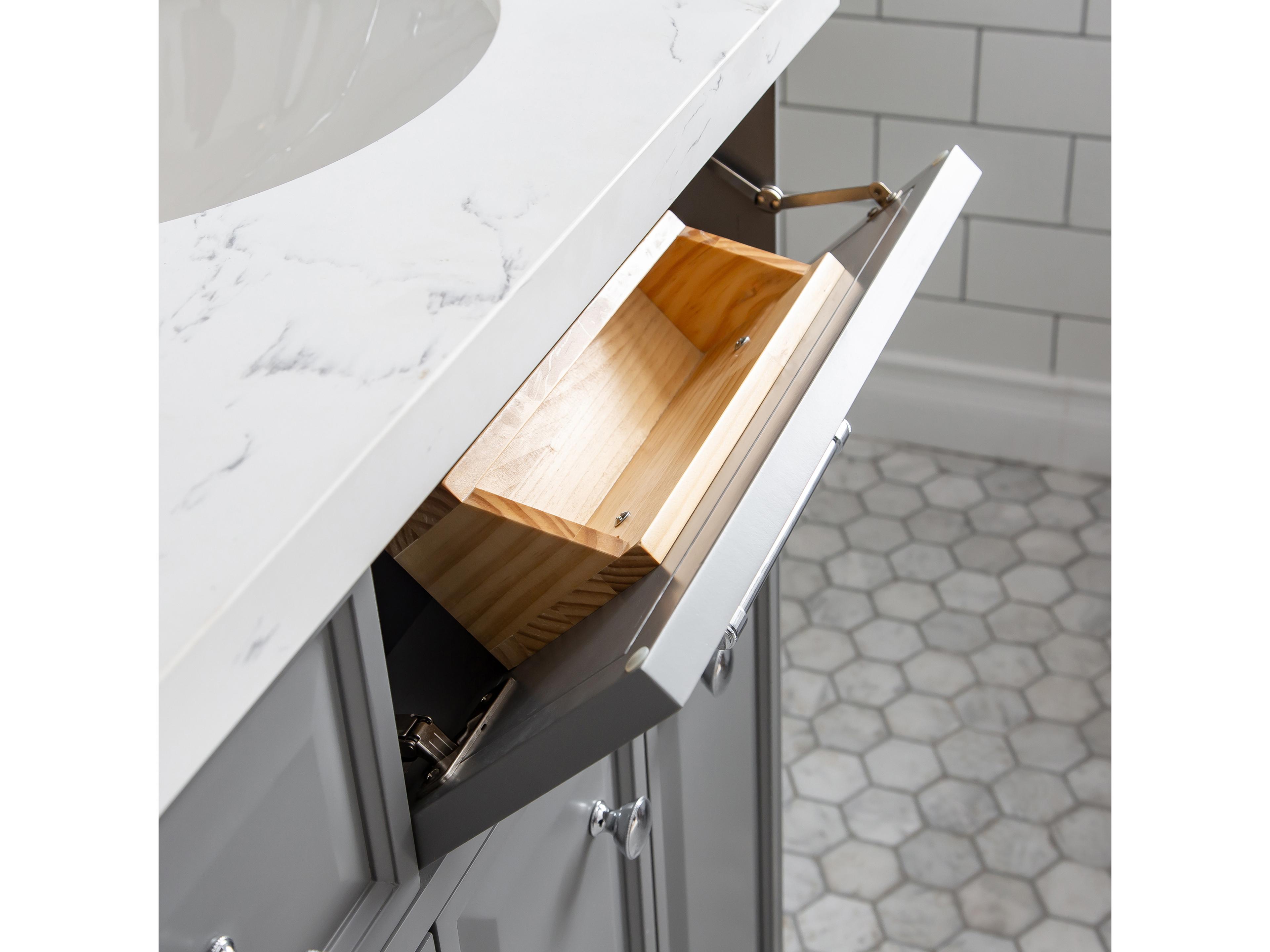 Water Creation Palace Double Sink Carrara Quartz Countertop Bath Vanity in Cashmere Grey with Chrome Hardware