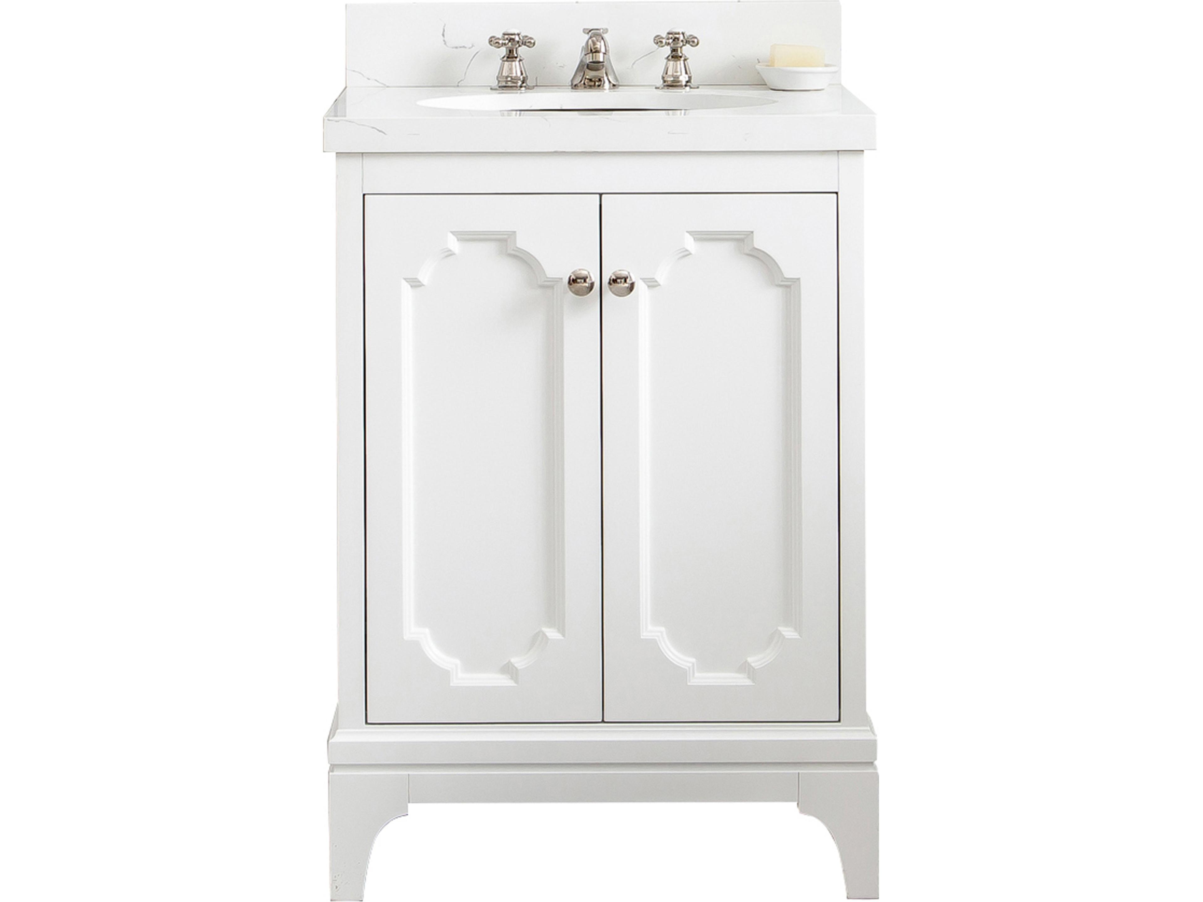 Queen Single Sink Sink Carrara Quartz Countertop Bath Vanity in Pure White with Polished Nickel (PVD) Hardware and Classic Faucet
