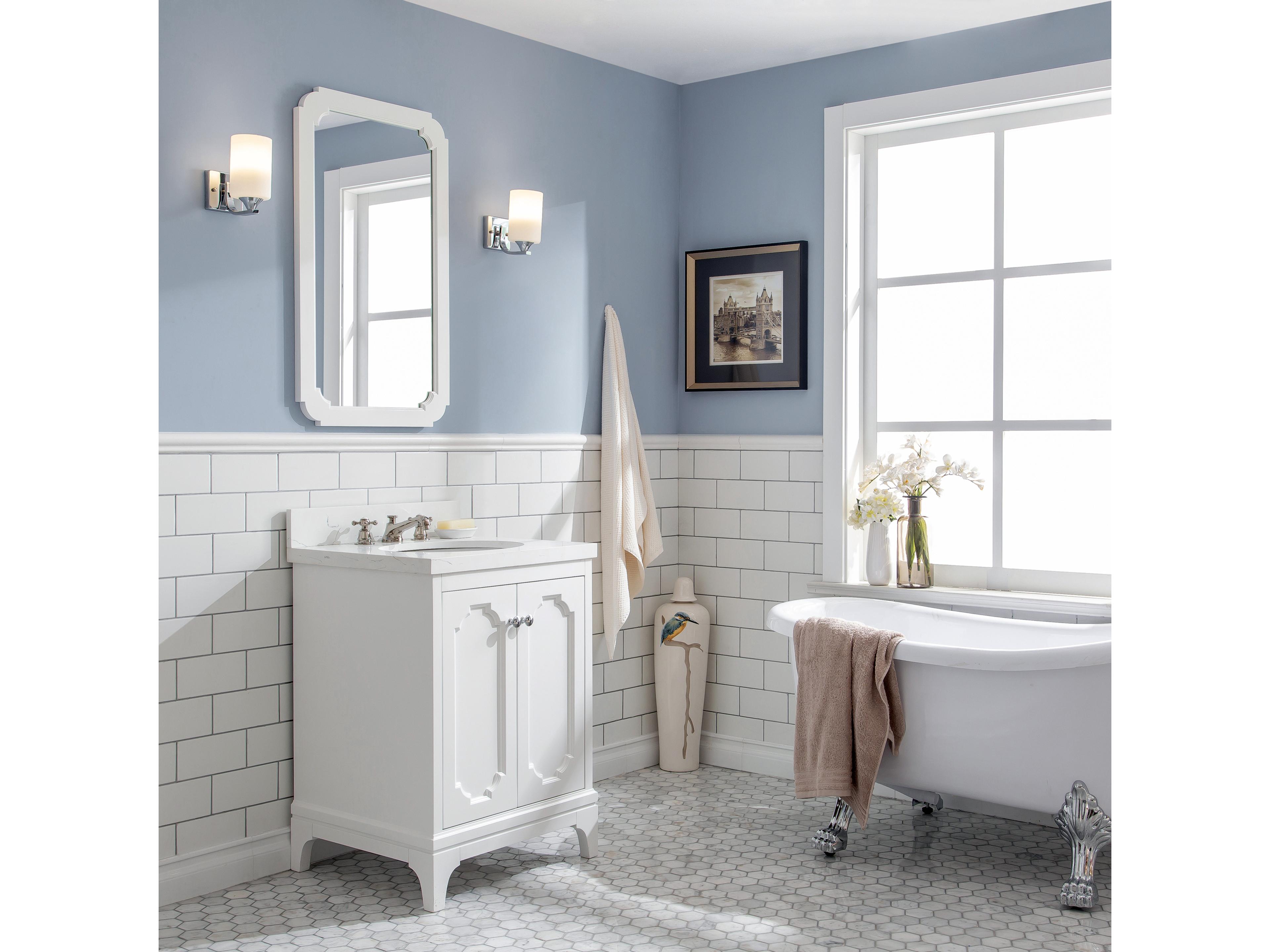 Water Creation Queen Single Sink Sink Carrara Quartz Countertop Bath Vanity in Pure White with Polished Nickel (PVD) Hardware and Classic Faucet