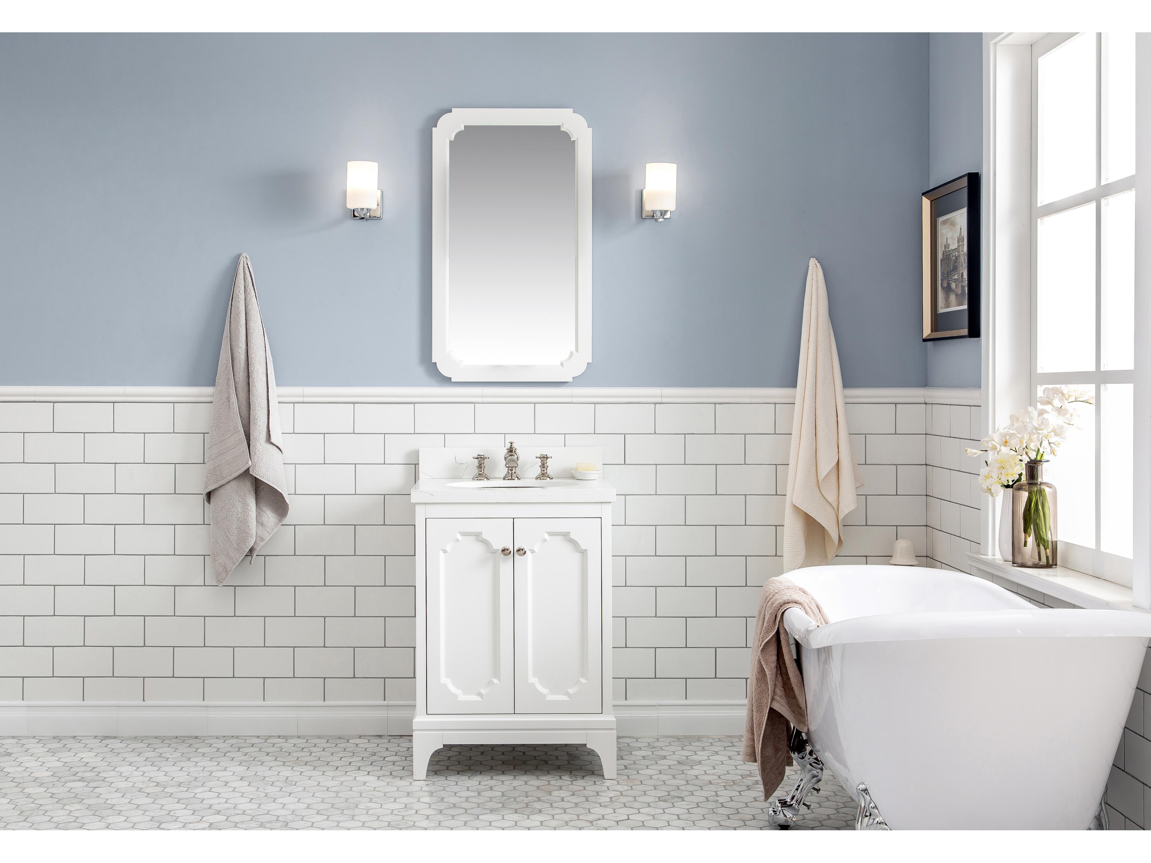 Water Creation Queen Single Sink Sink Carrara Quartz Countertop Bath Vanity in Pure White with Polished Nickel (PVD) Hardware and Waterfall Faucet