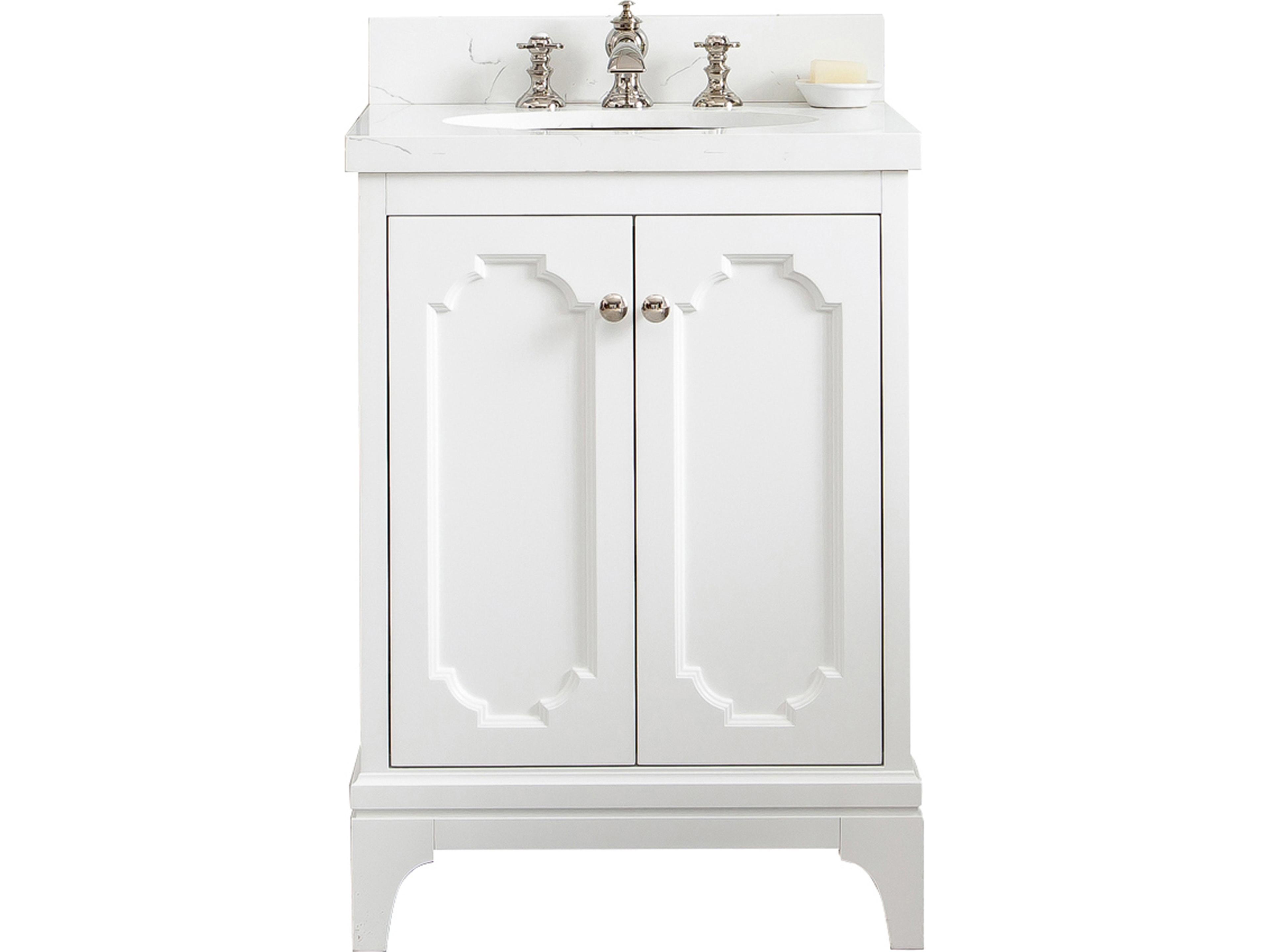 Queen Single Sink Sink Carrara Quartz Countertop Bath Vanity in Pure White with Polished Nickel (PVD) Hardware and Waterfall Faucet