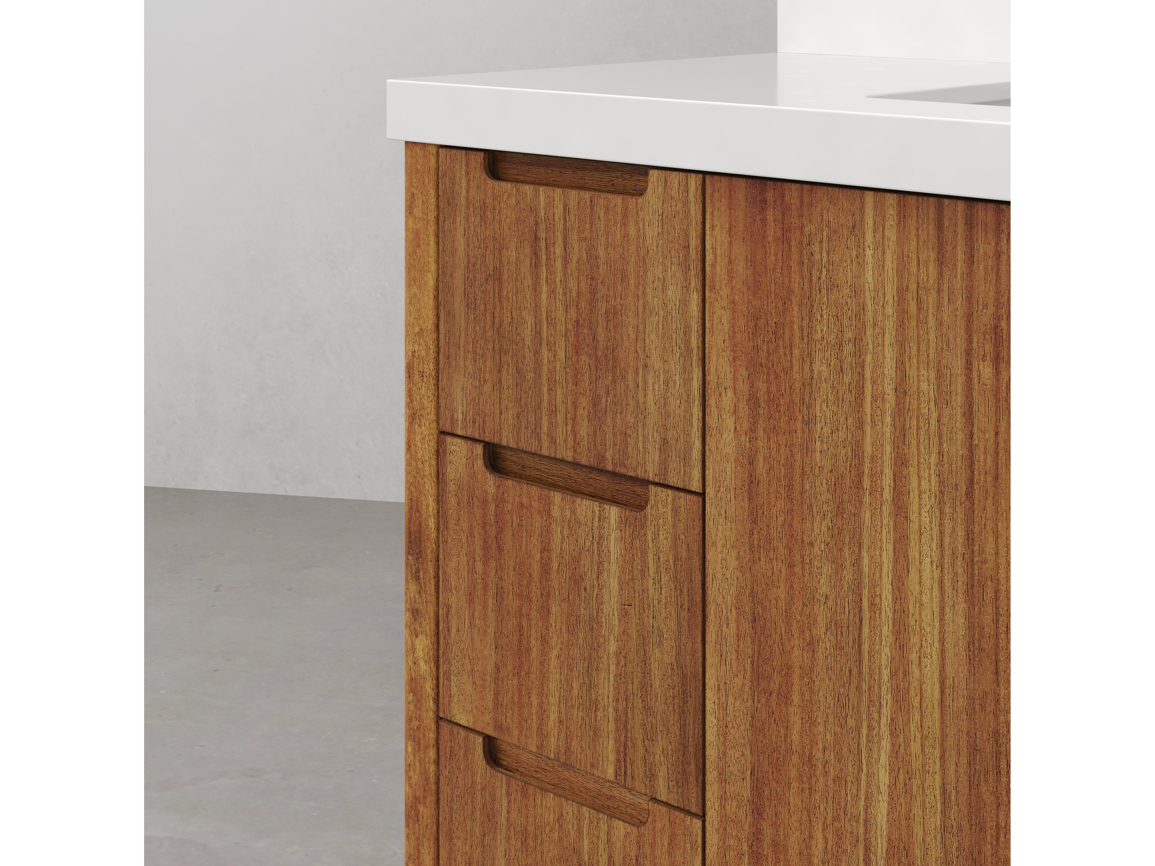 Water Creation Sequoia Single Sink Whitebrook Quartz Countertop Bath Vanity in Mango Wood With Chrome Faucet