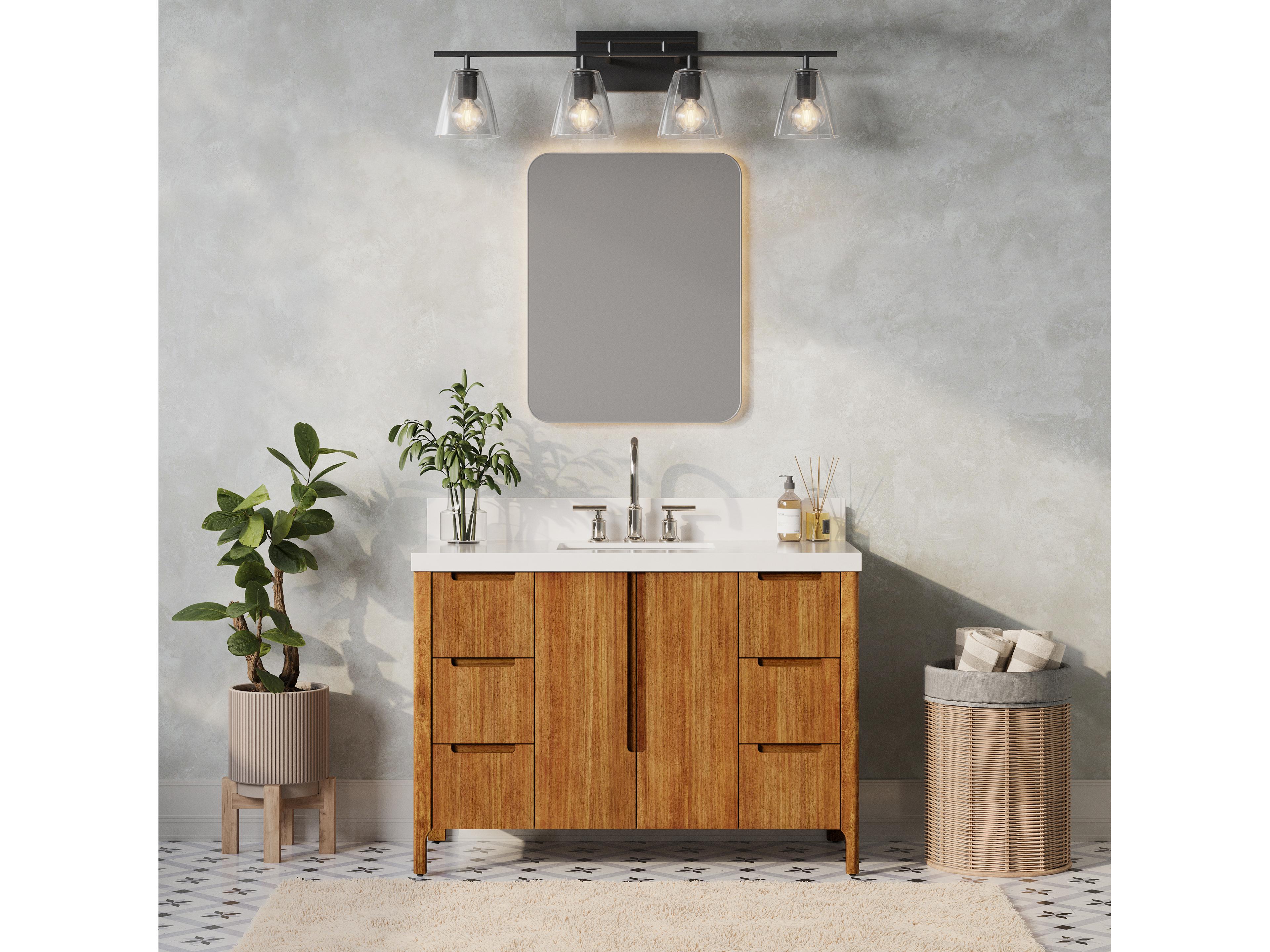 Water Creation Sequoia Single Sink Whitebrook Quartz Countertop Bath Vanity in Mango Wood With Chrome Faucet