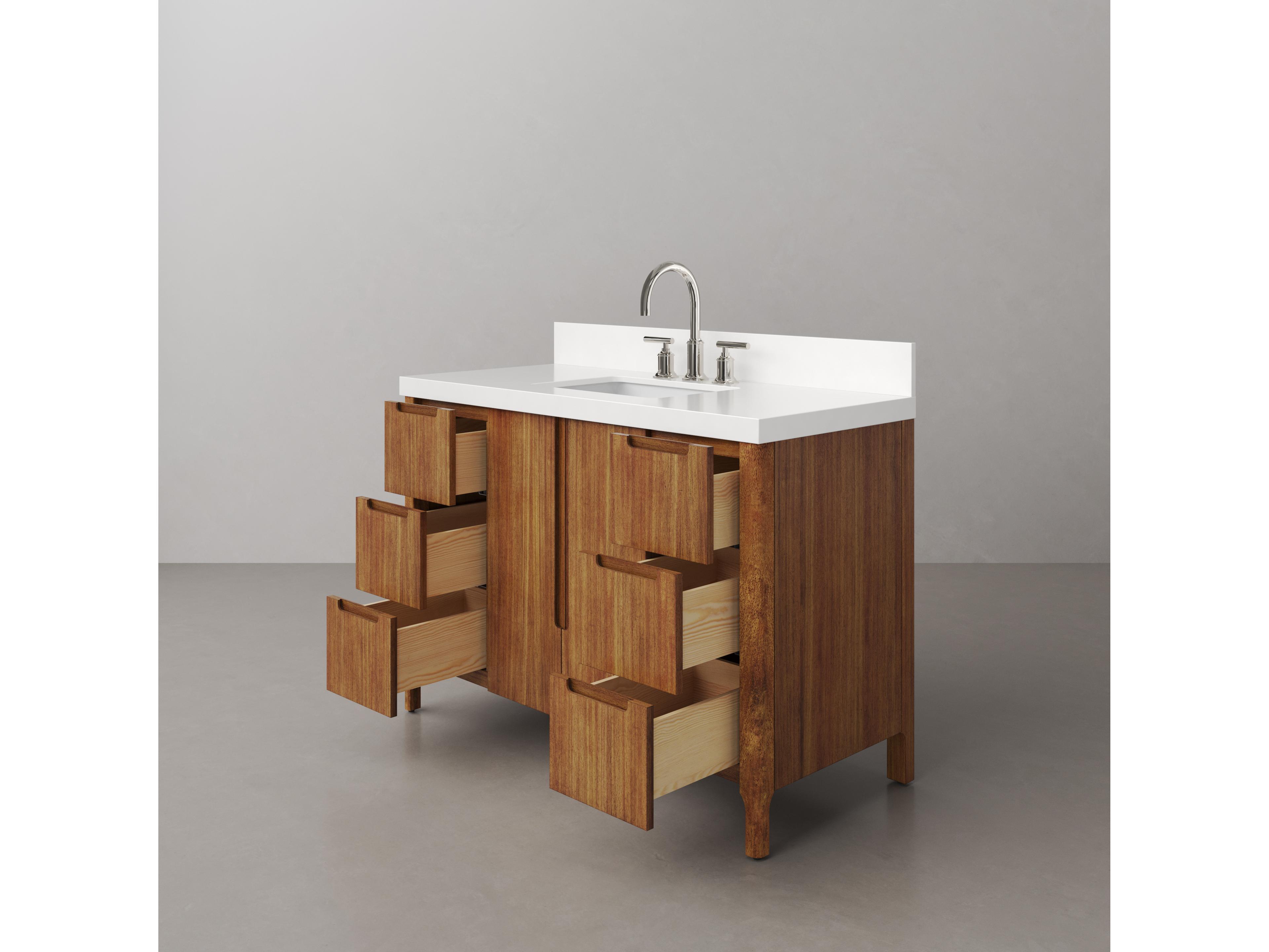 Water Creation Sequoia Single Sink Whitebrook Quartz Countertop Bath Vanity in Mango Wood With Chrome Faucet