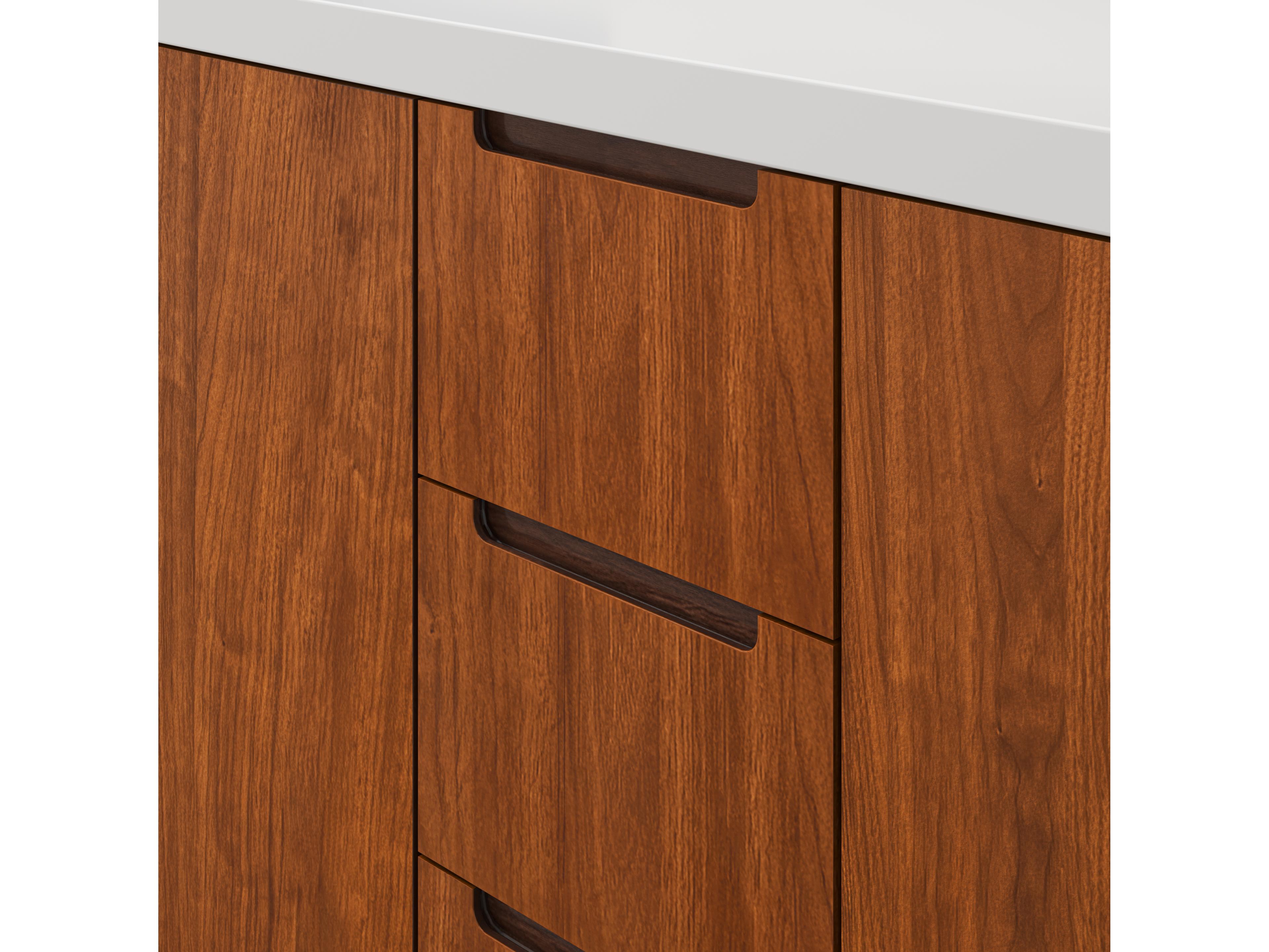 Water Creation Sequoia  Double Sink Whitebrook Quartz Countertop Bath Vanity in Noir Juglans With Chrome Faucet