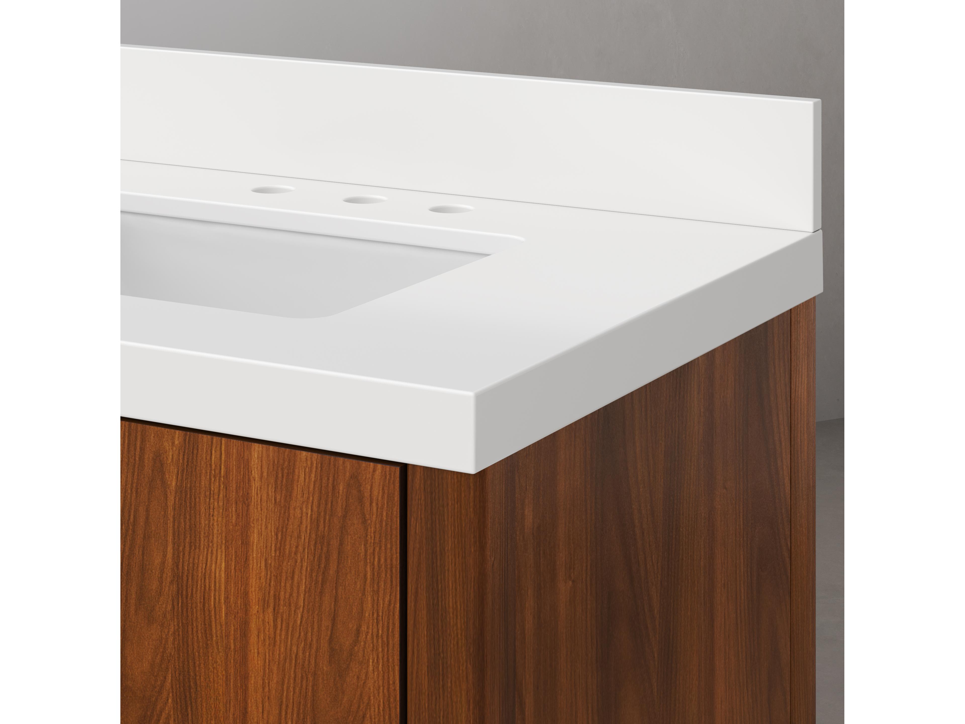 Water Creation Sequoia Double Sink Whitebrook Quartz Countertop Bath Vanity in Noir Juglans With ORB Faucet