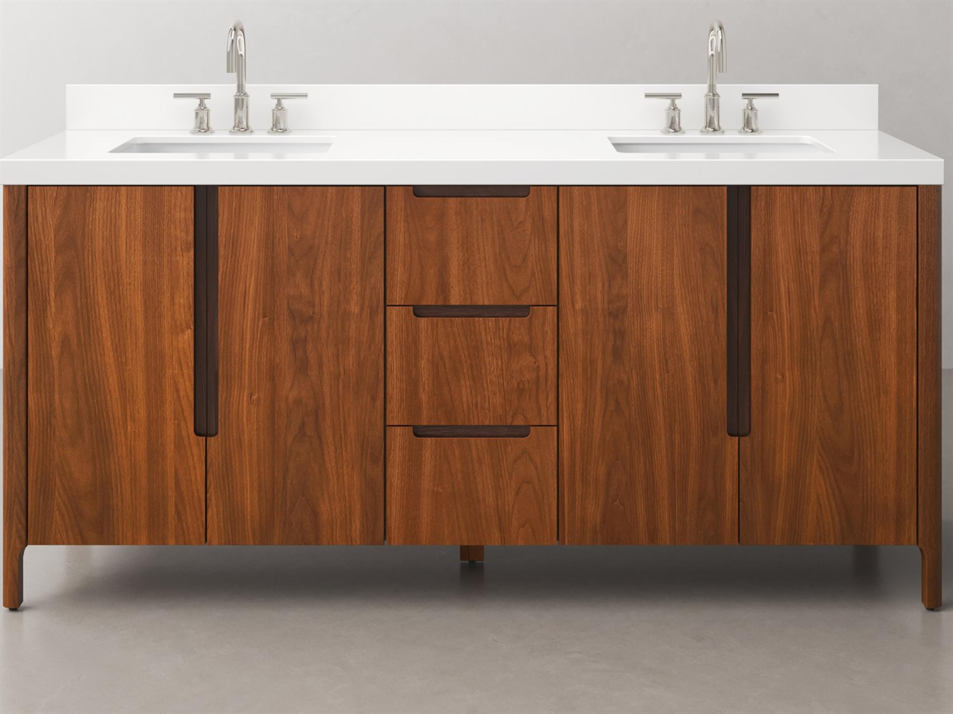 Sequoia Double Sink Whitebrook Quartz Countertop Bath Vanity in Noir Juglans With ORB Faucet